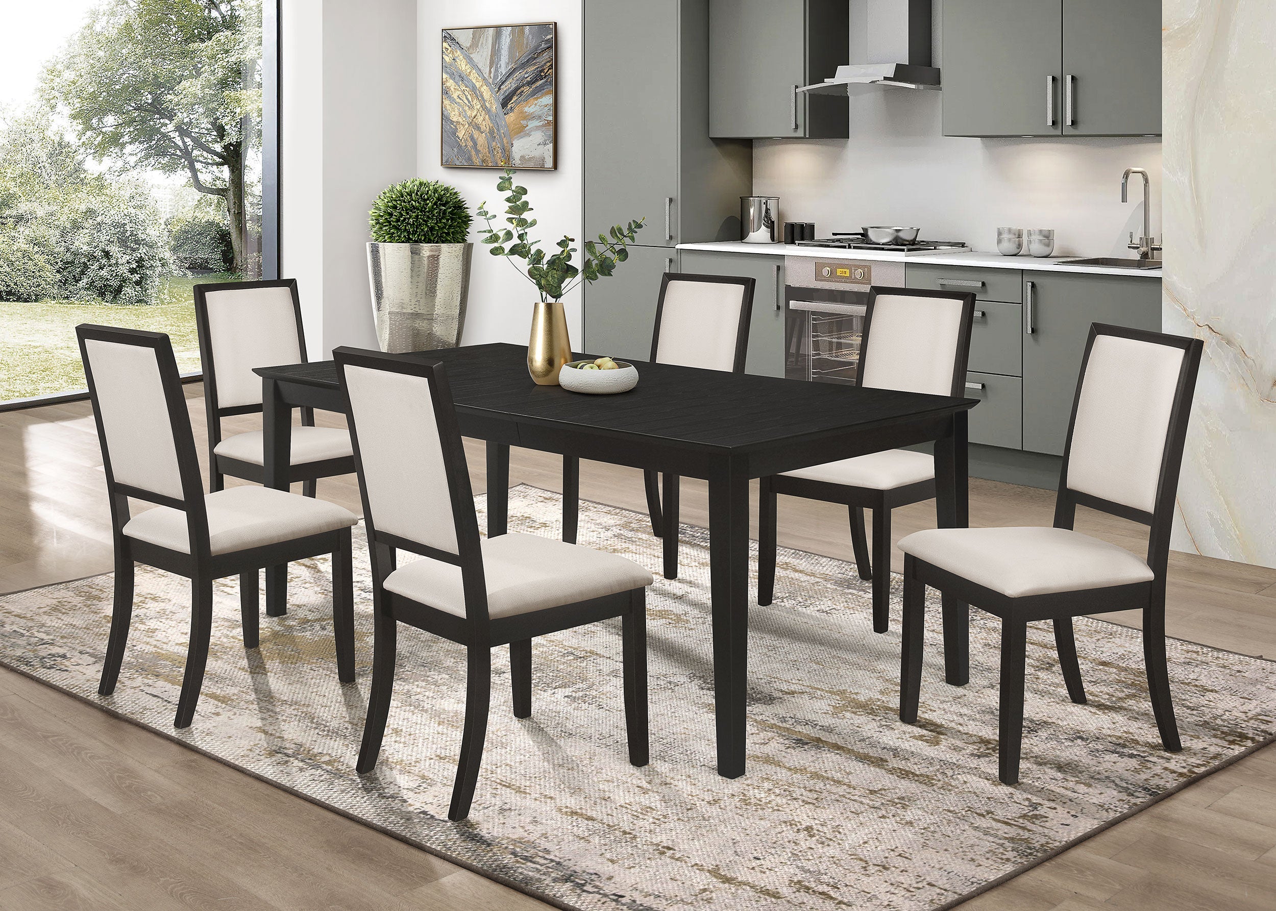 Louise Upholstered Dining Side Chairs Black and Cream (Set of 2)