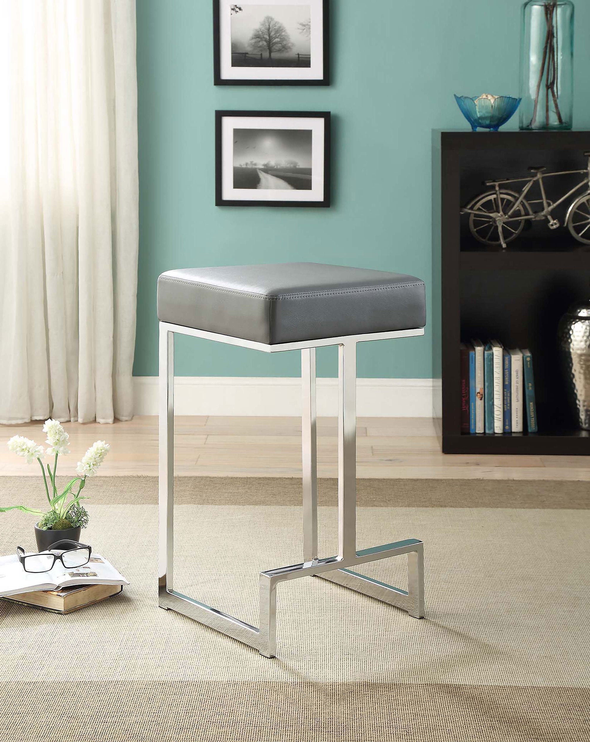 Gervase Square Bar Stool Grey and Chrome