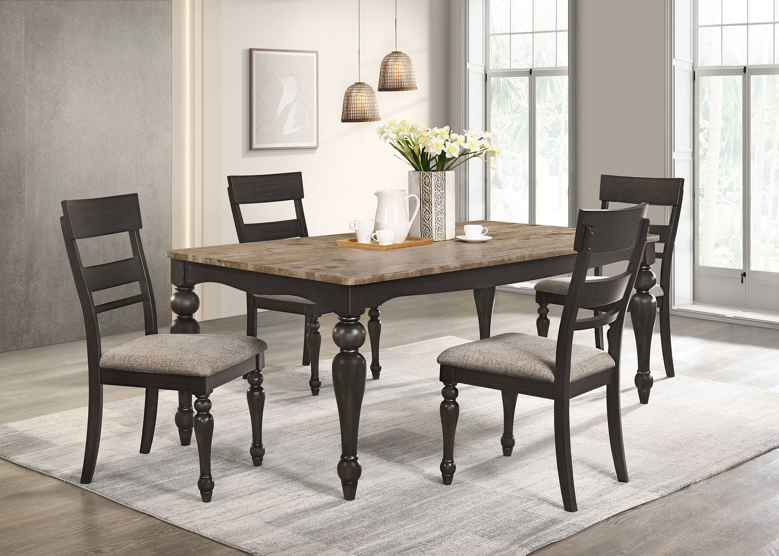 Bridget  Rectangular Dining Set Brown Brushed and Charcoal Sandthrough