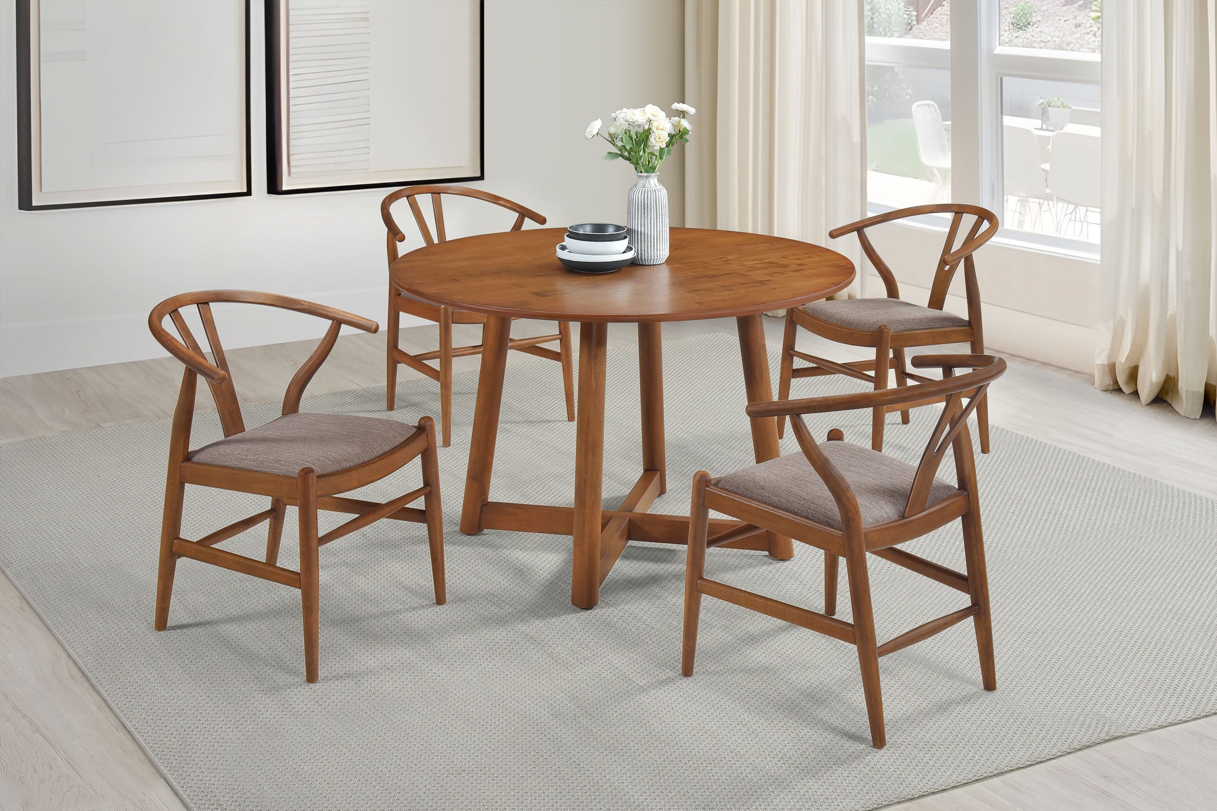 Dinah Danish Y-Shaped Back Wishbone Dining Side Chair Walnut and Brown (Set of 2)