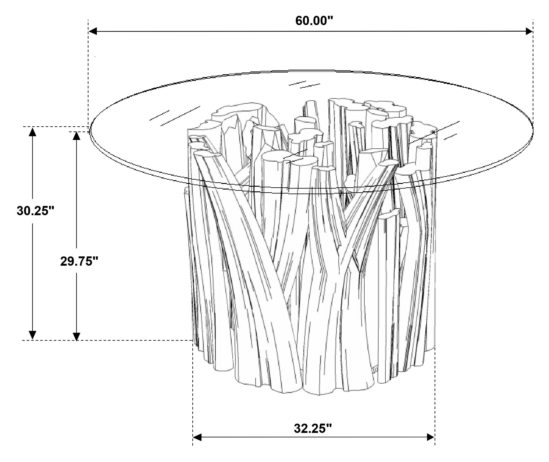 Asbury Round Glass Top Dining Table Clear and Natural Teak