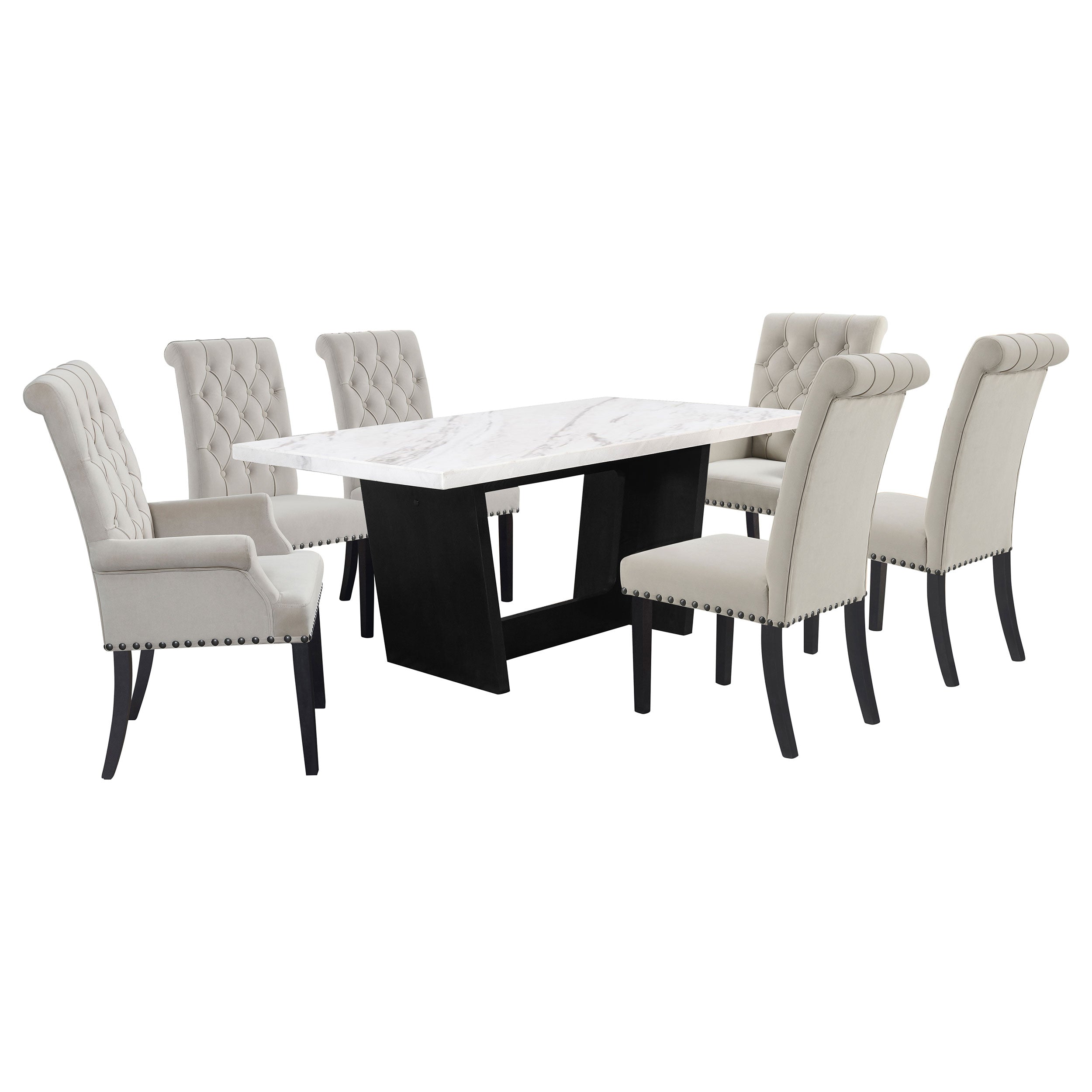 Sherry  Rectangular Marble Top Dining Set Sand and White