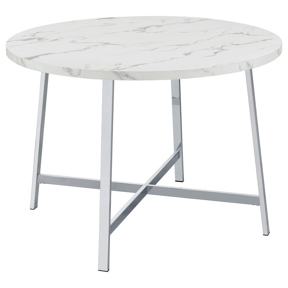 Alcott Round Faux Carrara Marble Top Dining Table Chrome