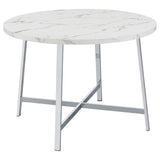 Alcott Round Faux Carrara Marble Top Dining Table Chrome