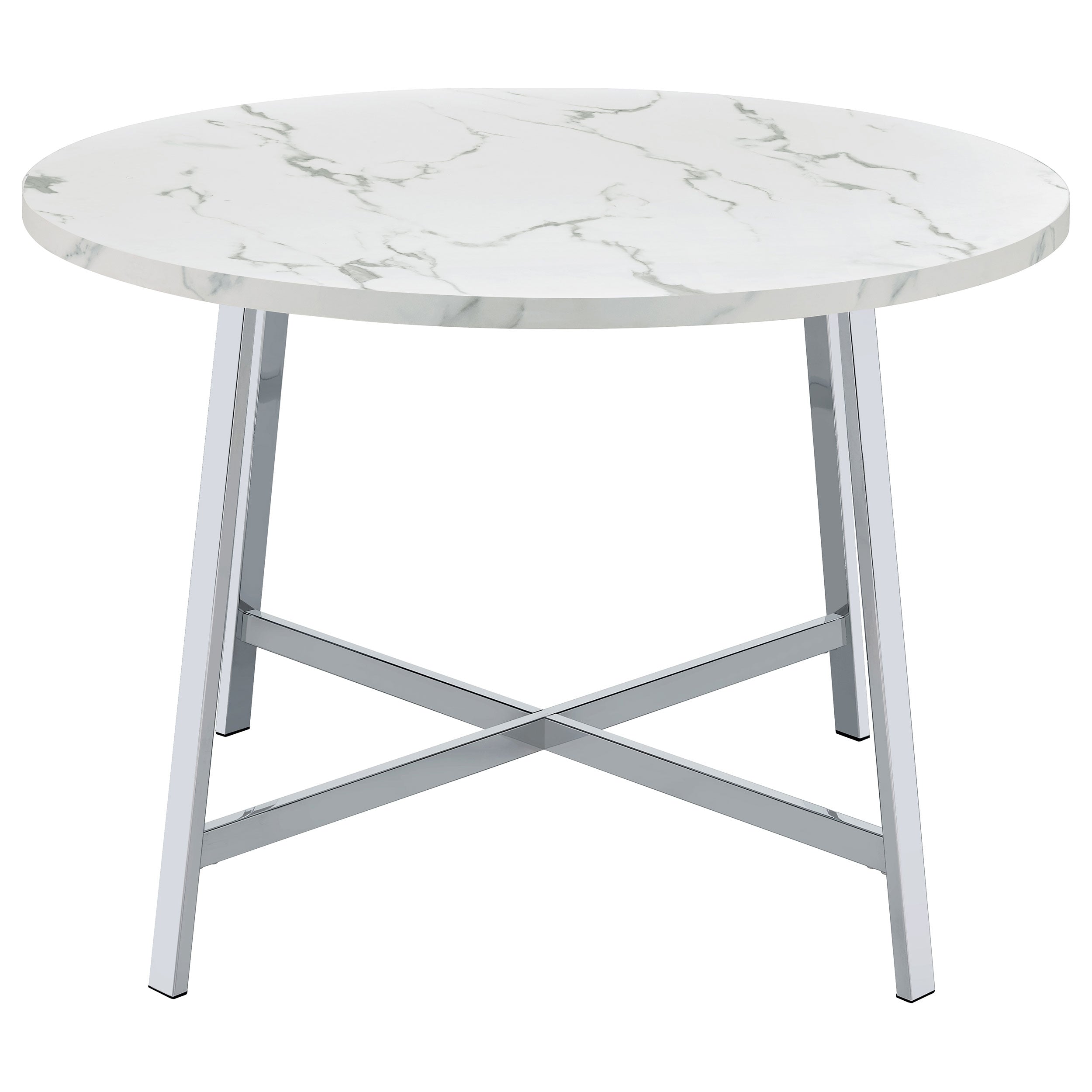 Alcott Round Faux Carrara Marble Top Dining Table Chrome