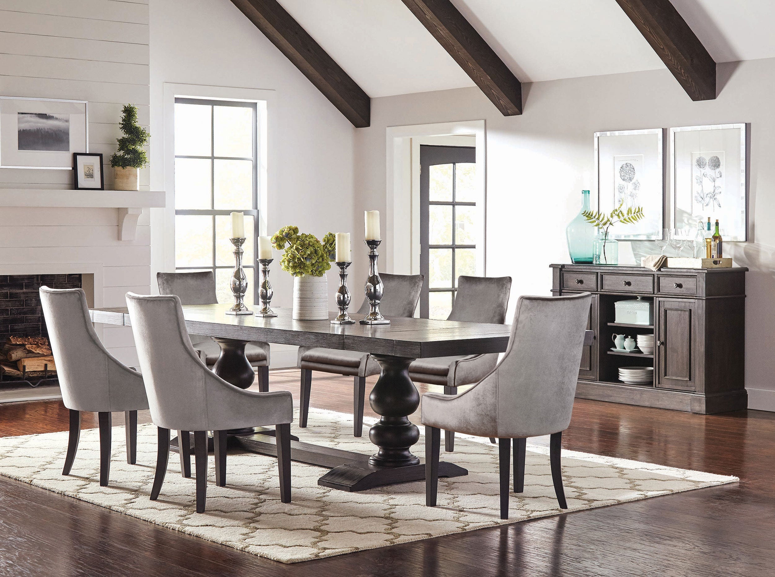 Phelps Rectangular Trestle Dining Set Antique Noir and Grey