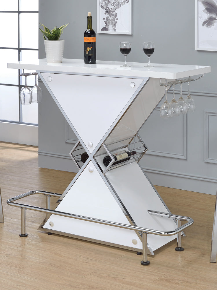 Atoka X-shaped Bar Unit with Wine Bottle Storage Glossy White