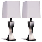 Keene Square Shade Table Lamps White and Antique Silver (Set of 2)