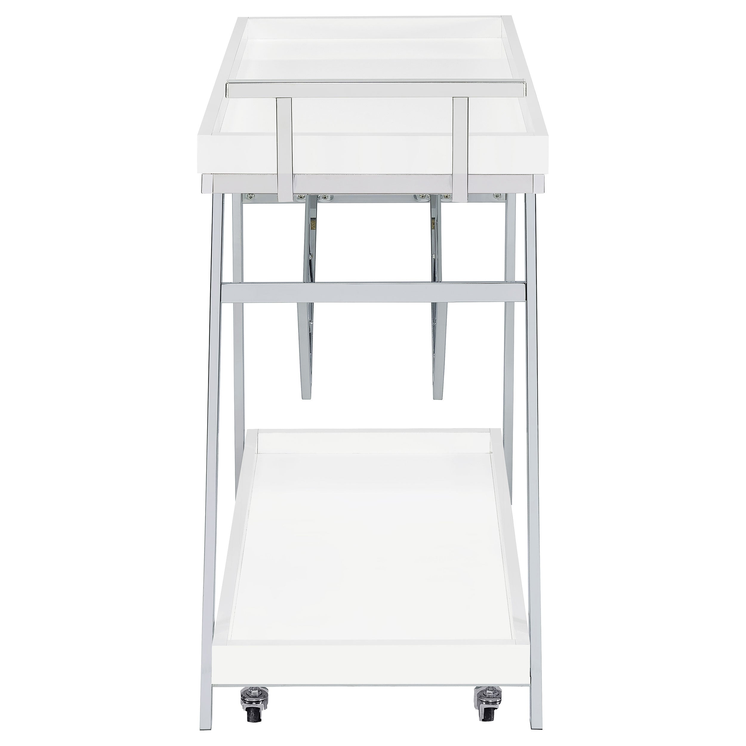 Kinney 2-tier Bar Cart with Storage Drawer White High Gloss and Chrome