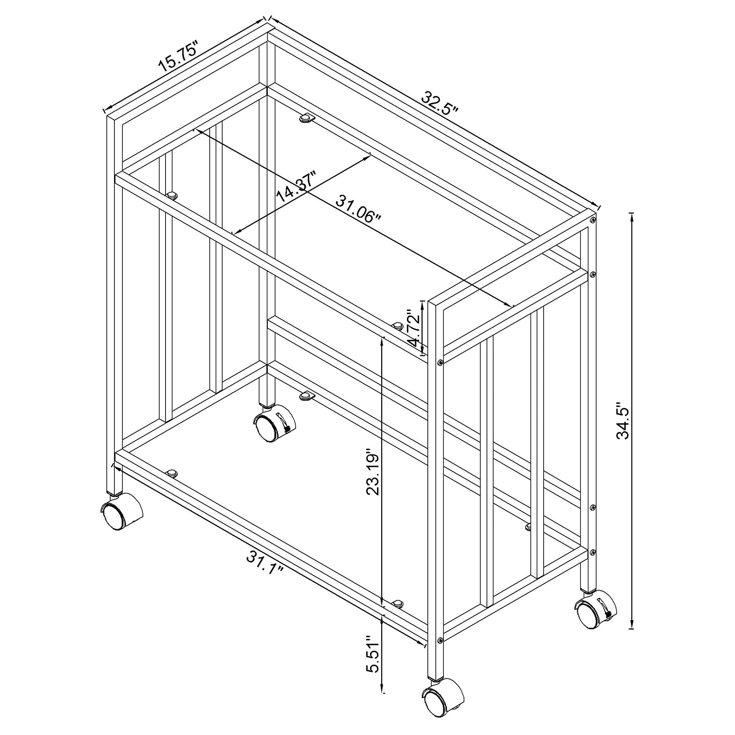 Cara Rectangular Glass Bar Cart Brass