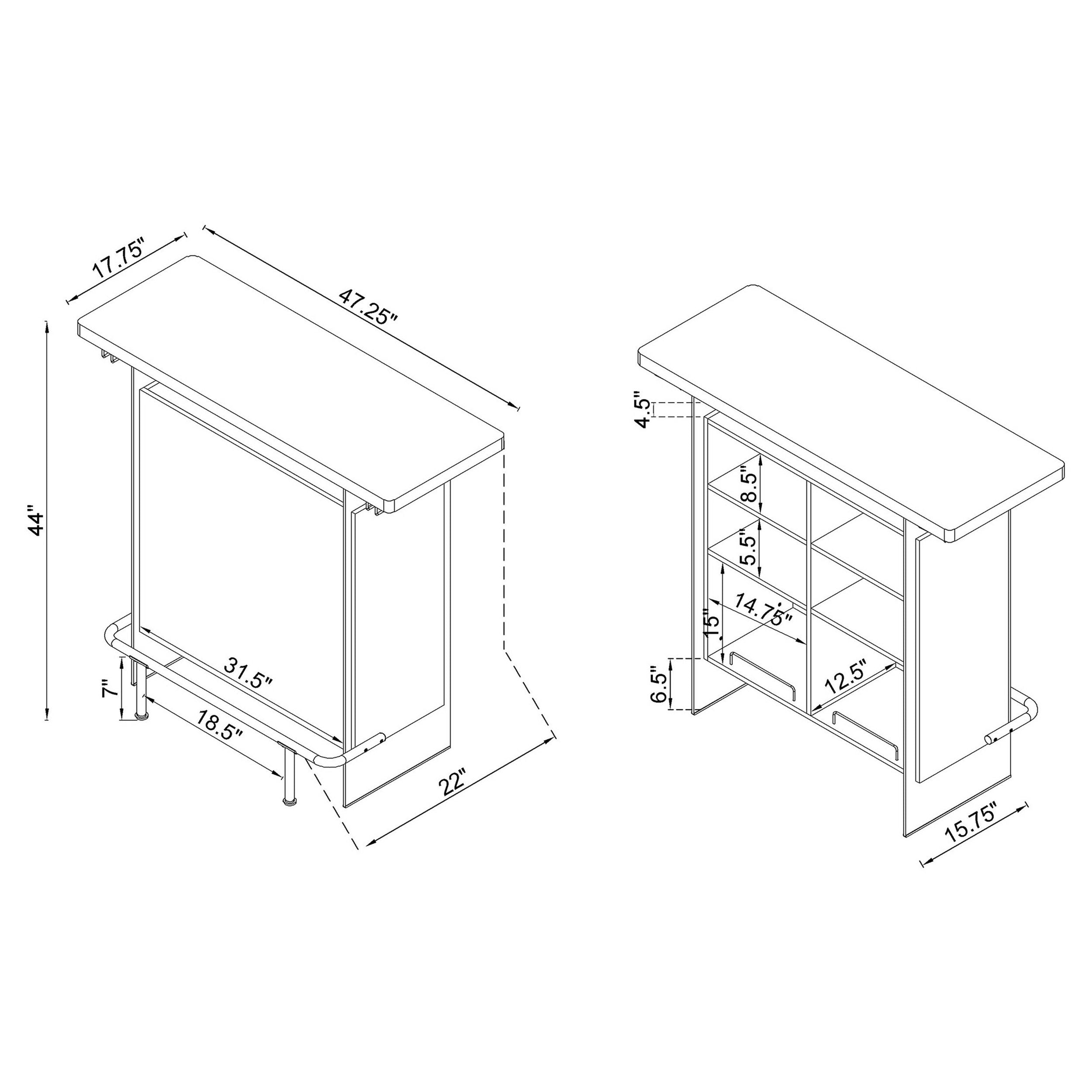 Acosta Rectangular Bar Unit with Footrest and Glass Side Panels