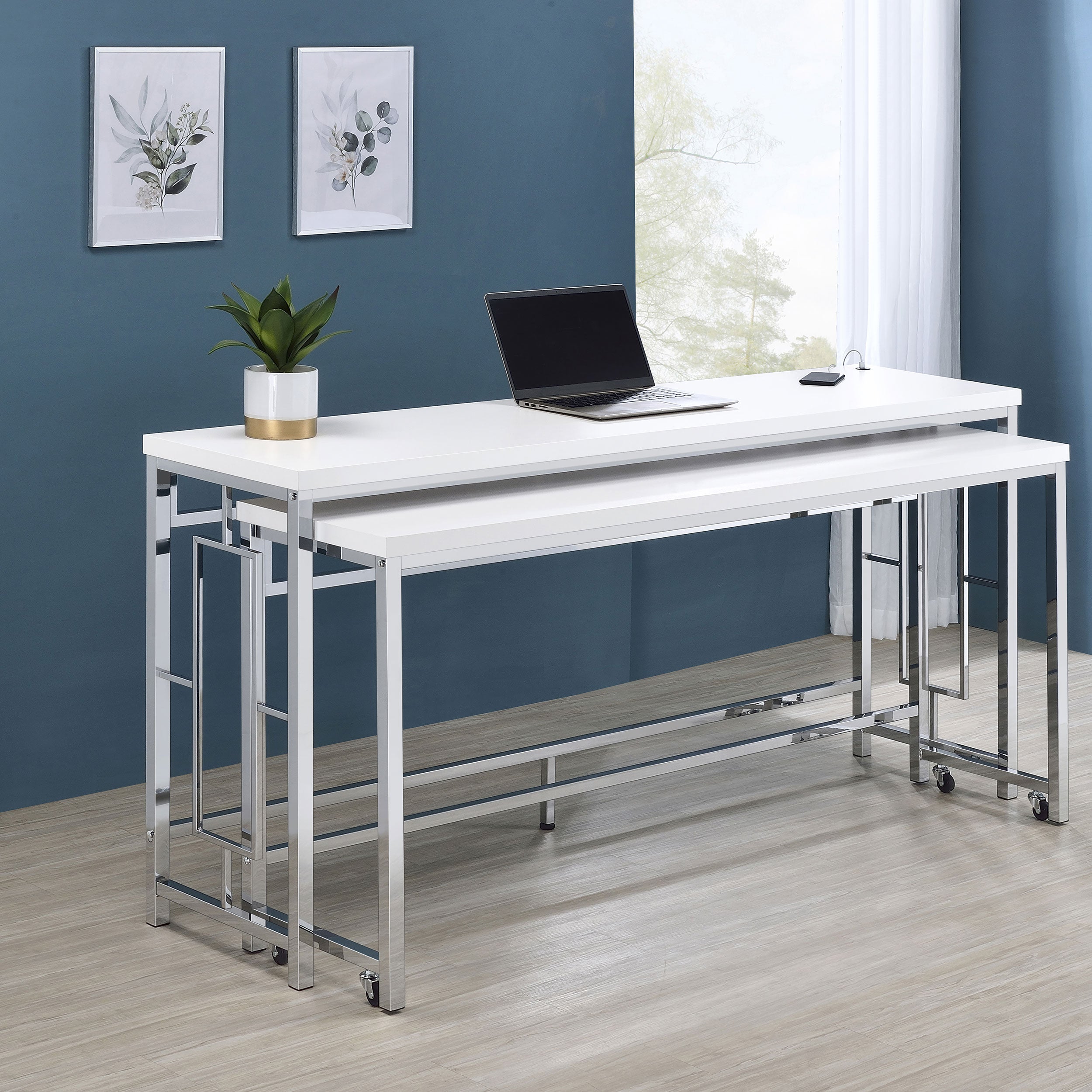 Jackson  Multipurpose Counter Height Table Set White and Chrome