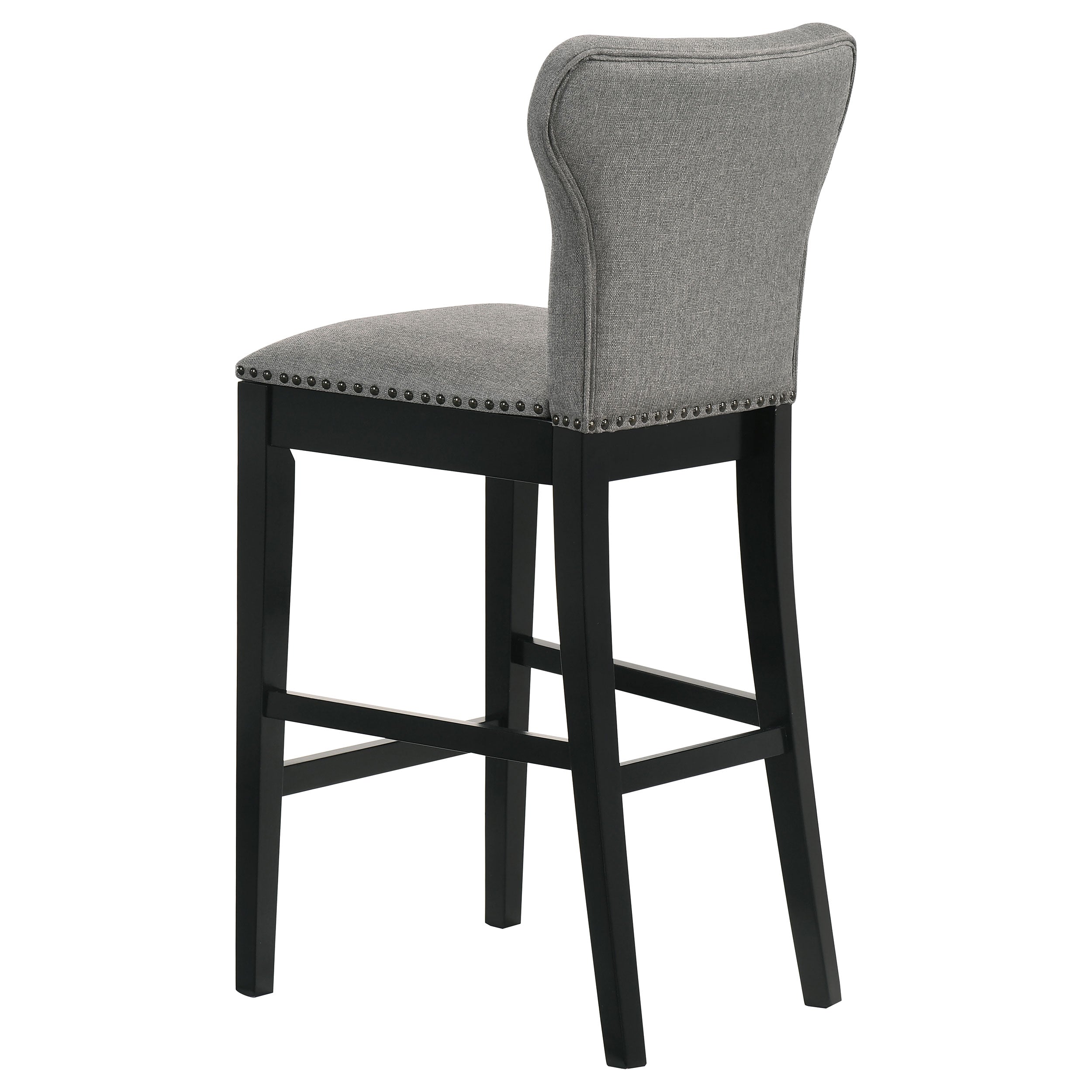 Rolando Upholstered Solid Back Bar Stools with Nailhead Trim (Set of 2) Grey and Black