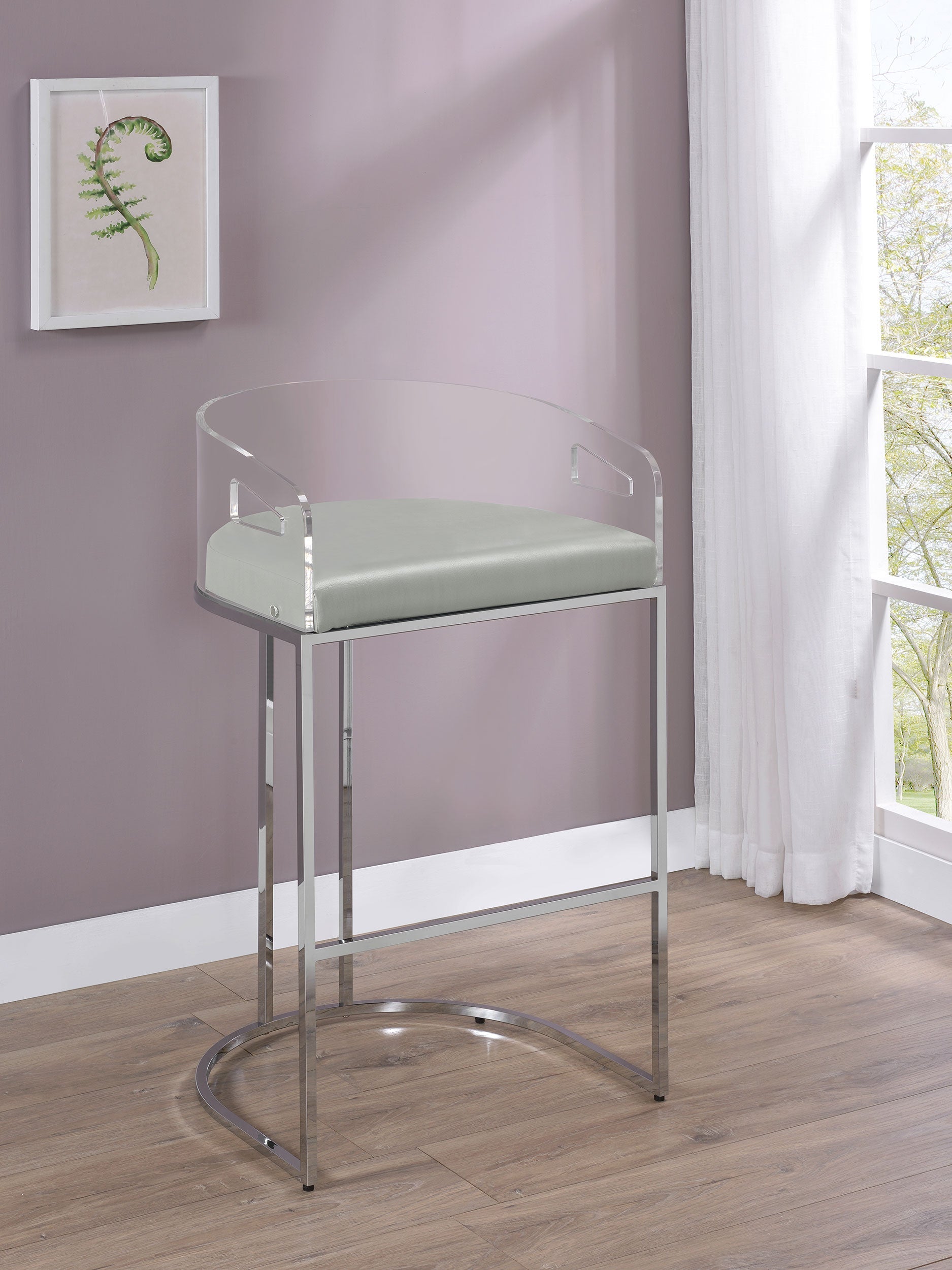 Thermosolis Acrylic Back Bar Stools Grey and Chrome (Set of 2)