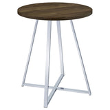 Burkhart Sled Base Round Bar Table Brown Oak and Chrome