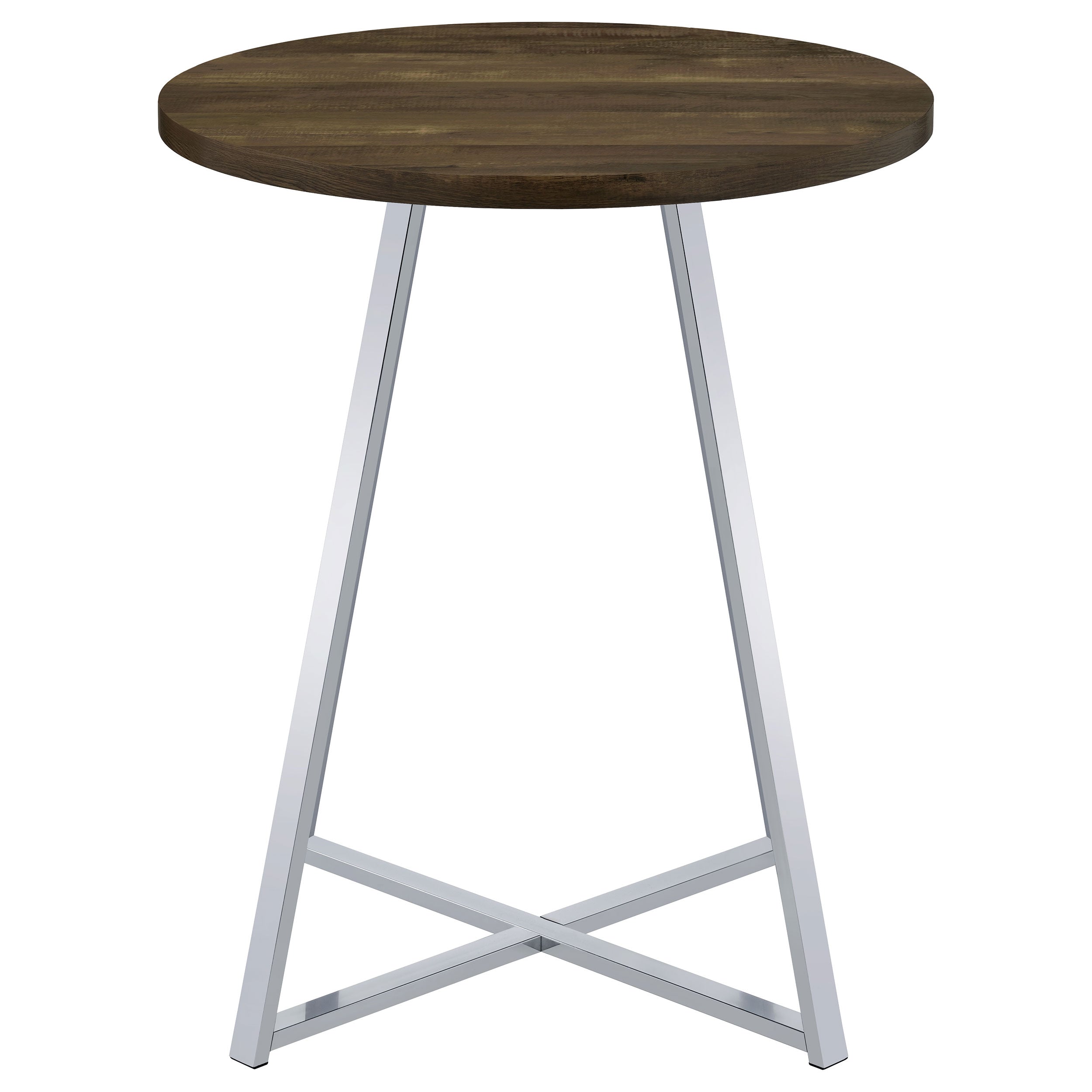 Burkhart Sled Base Round Bar Table Brown Oak and Chrome