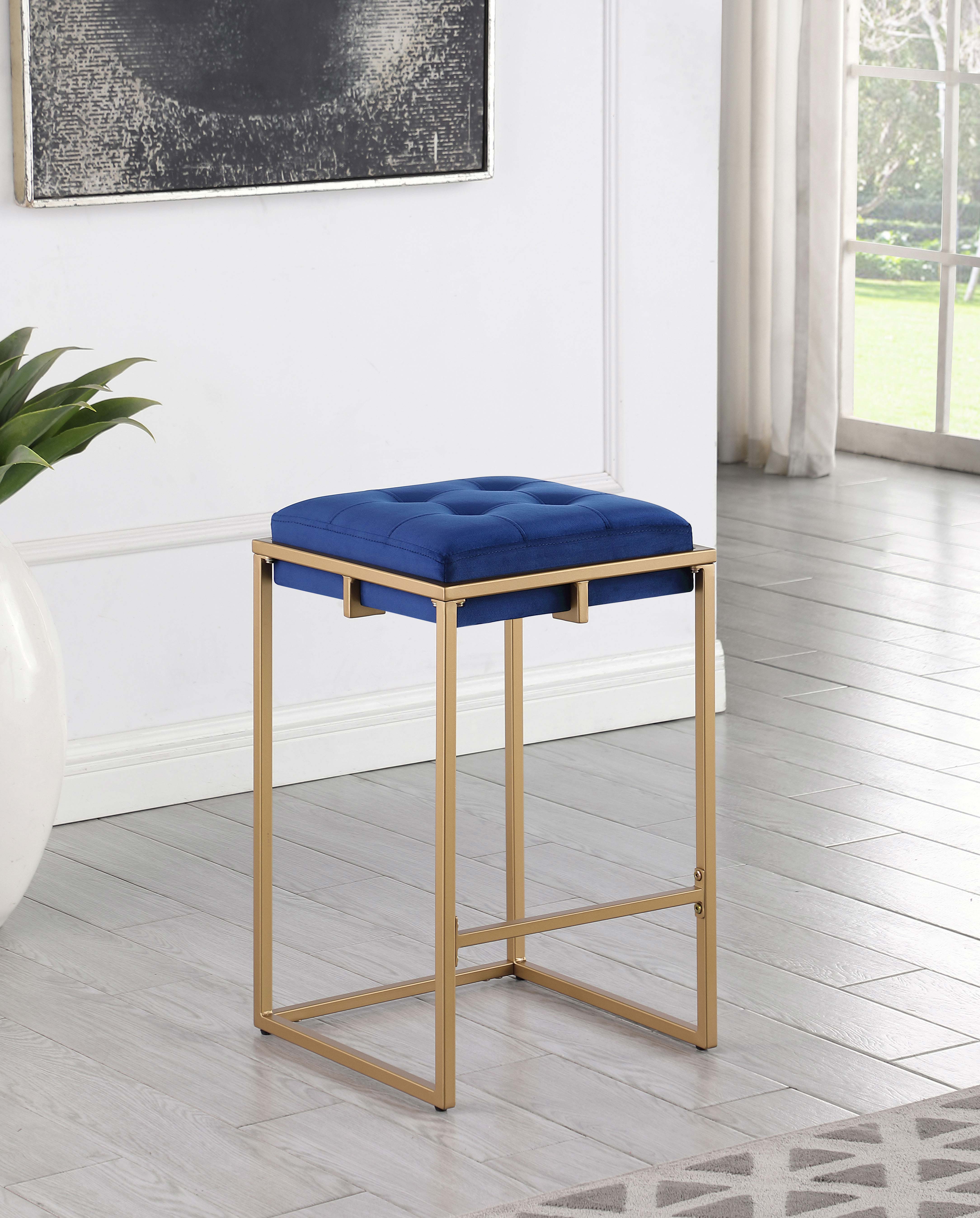 Nadia Square Padded Seat Bar Stool (Set of 2) Blue and Gold