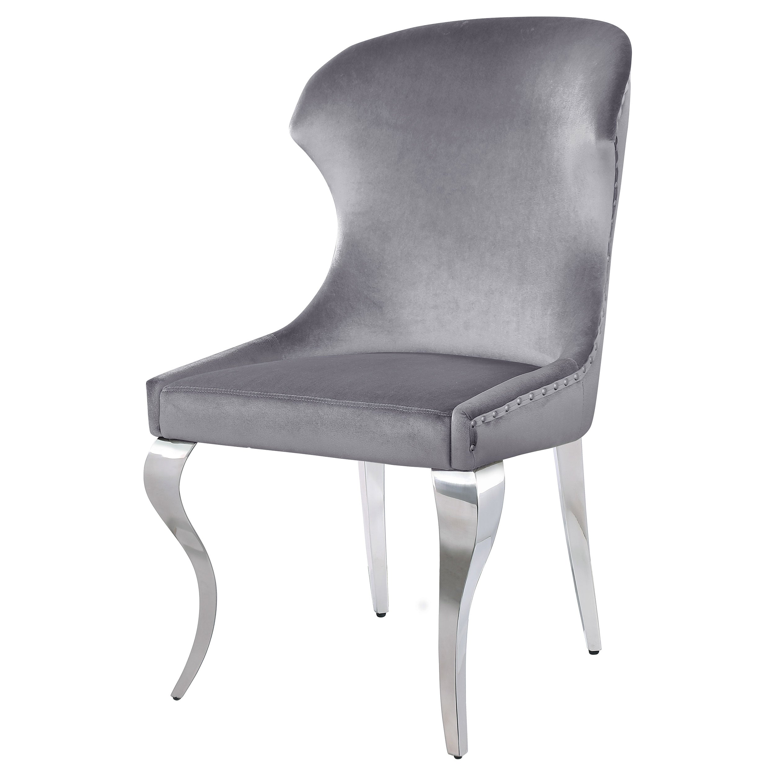 Cheyanne Upholstered Wingback Side Chair with Nailhead Trim Chrome and Grey (Set of 2)