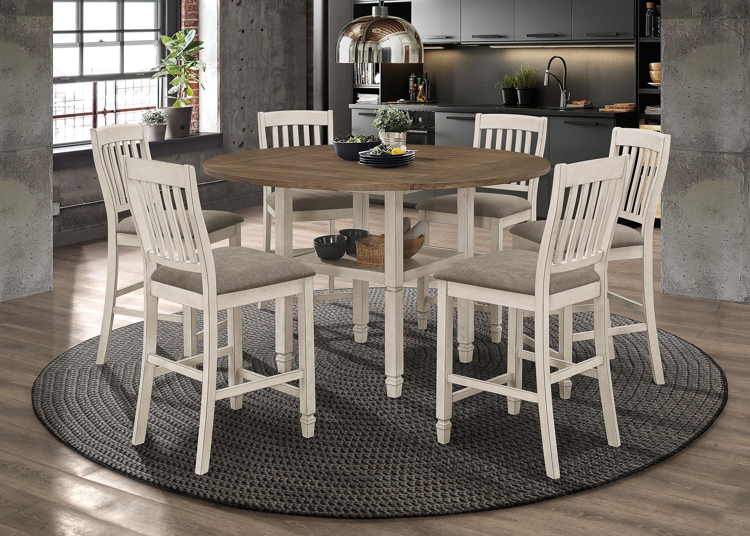 Sarasota  Counter Height Dining Set with Drop Leaf Nutmeg and Rustic Cream