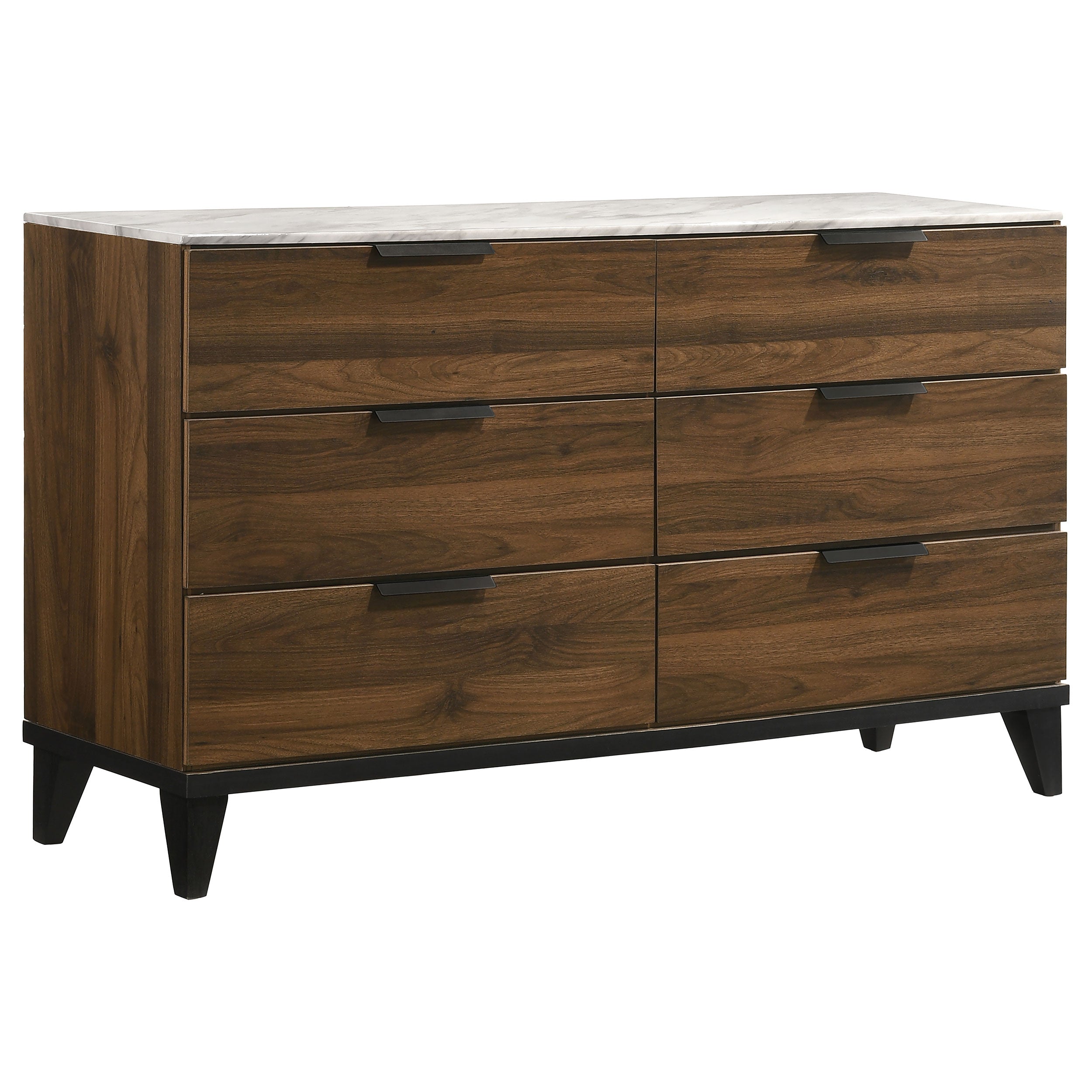 Mays 6-drawer Dresser with Mirror Walnut Brown with Faux Marble Top