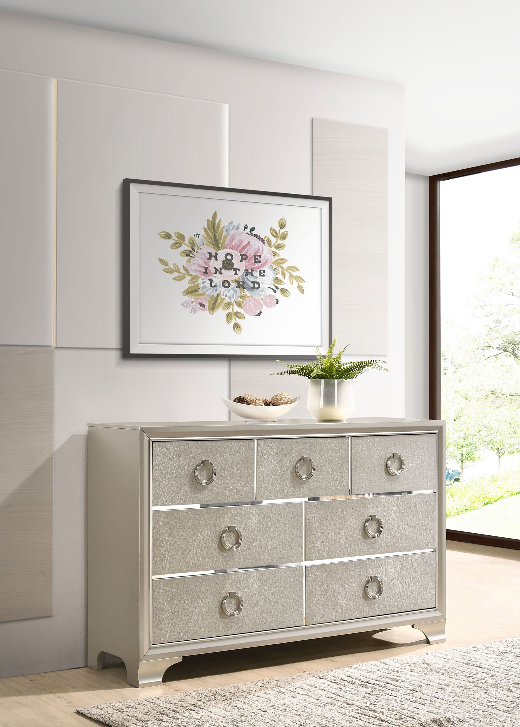 Salford 7-drawer Dresser with Mirror Metallic Sterling