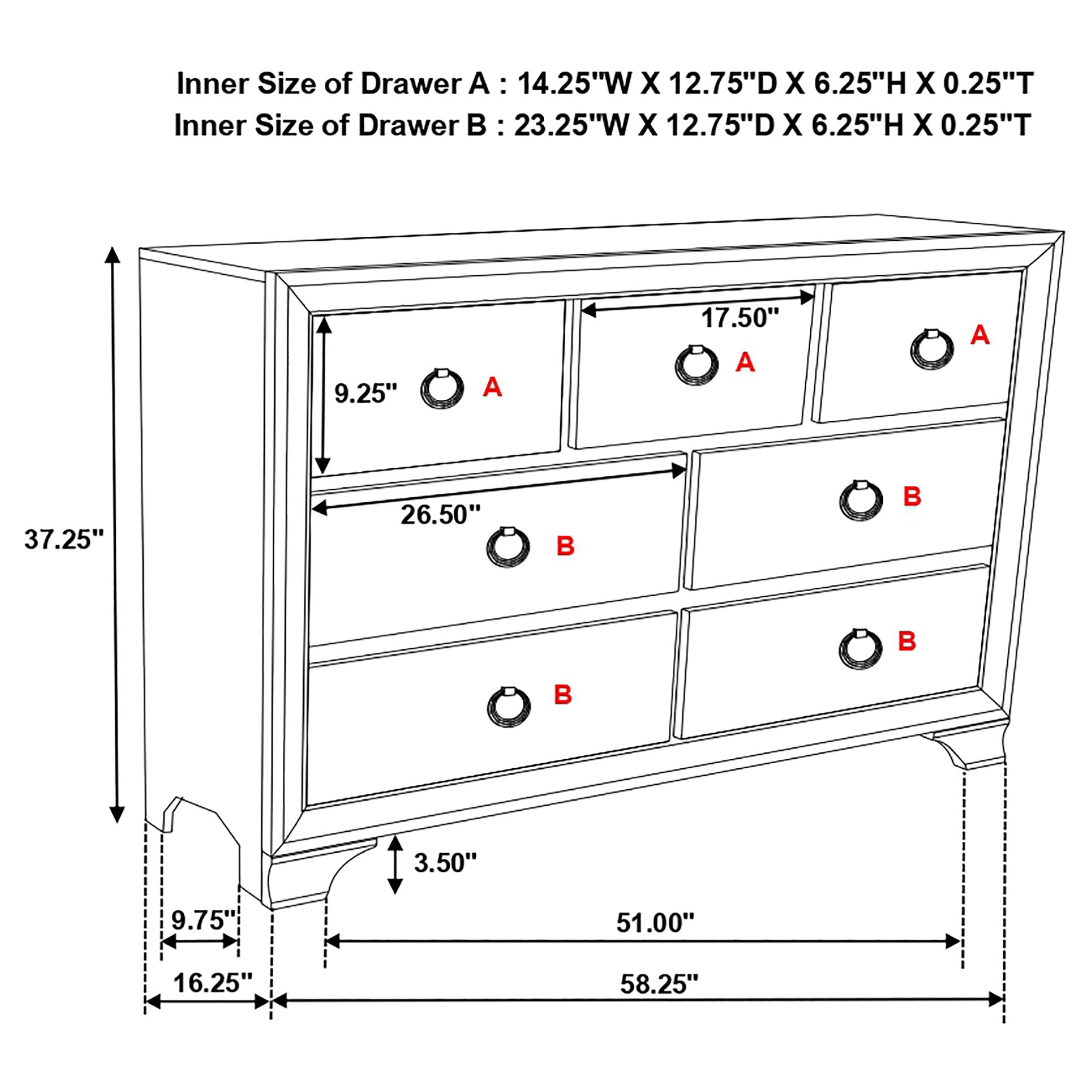 Salford 7-drawer Dresser with Mirror Metallic Sterling