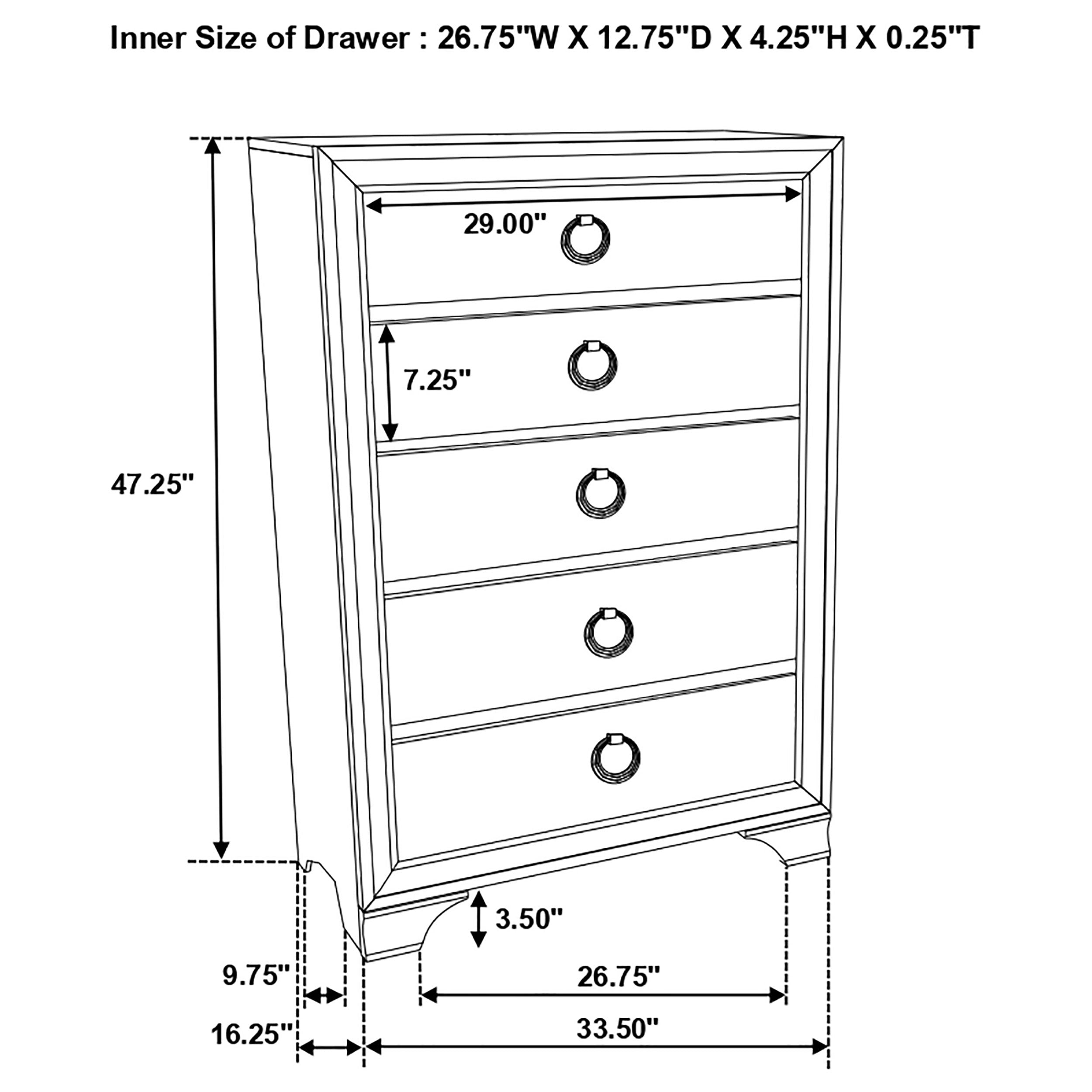 Salford 5-drawer Chest Metallic Sterling