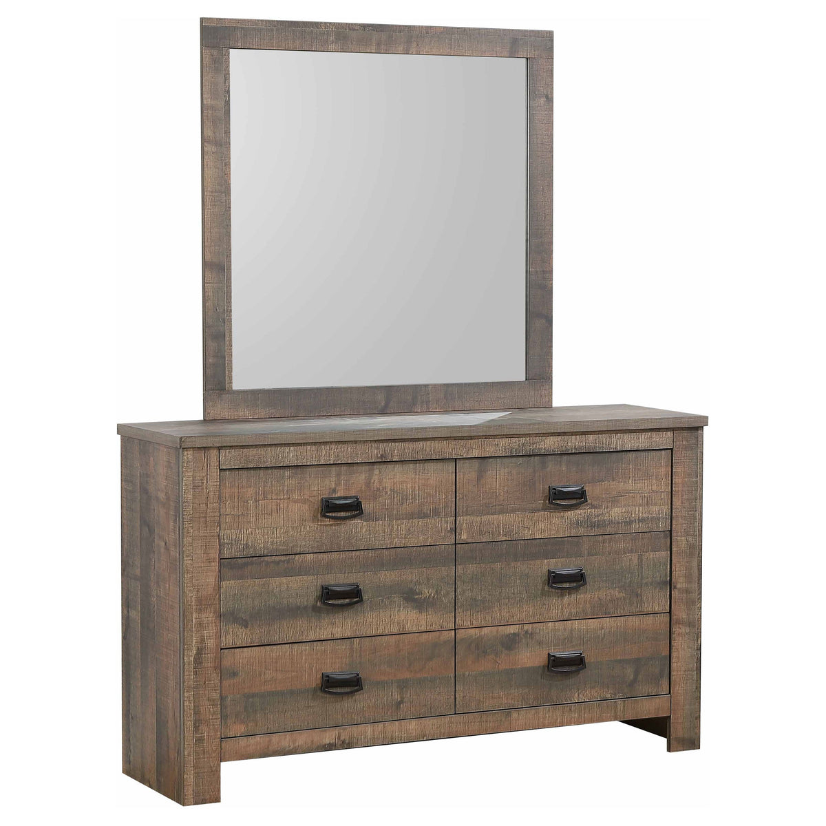 Frederick 6-drawer Dresser with Mirror Weathered Oak