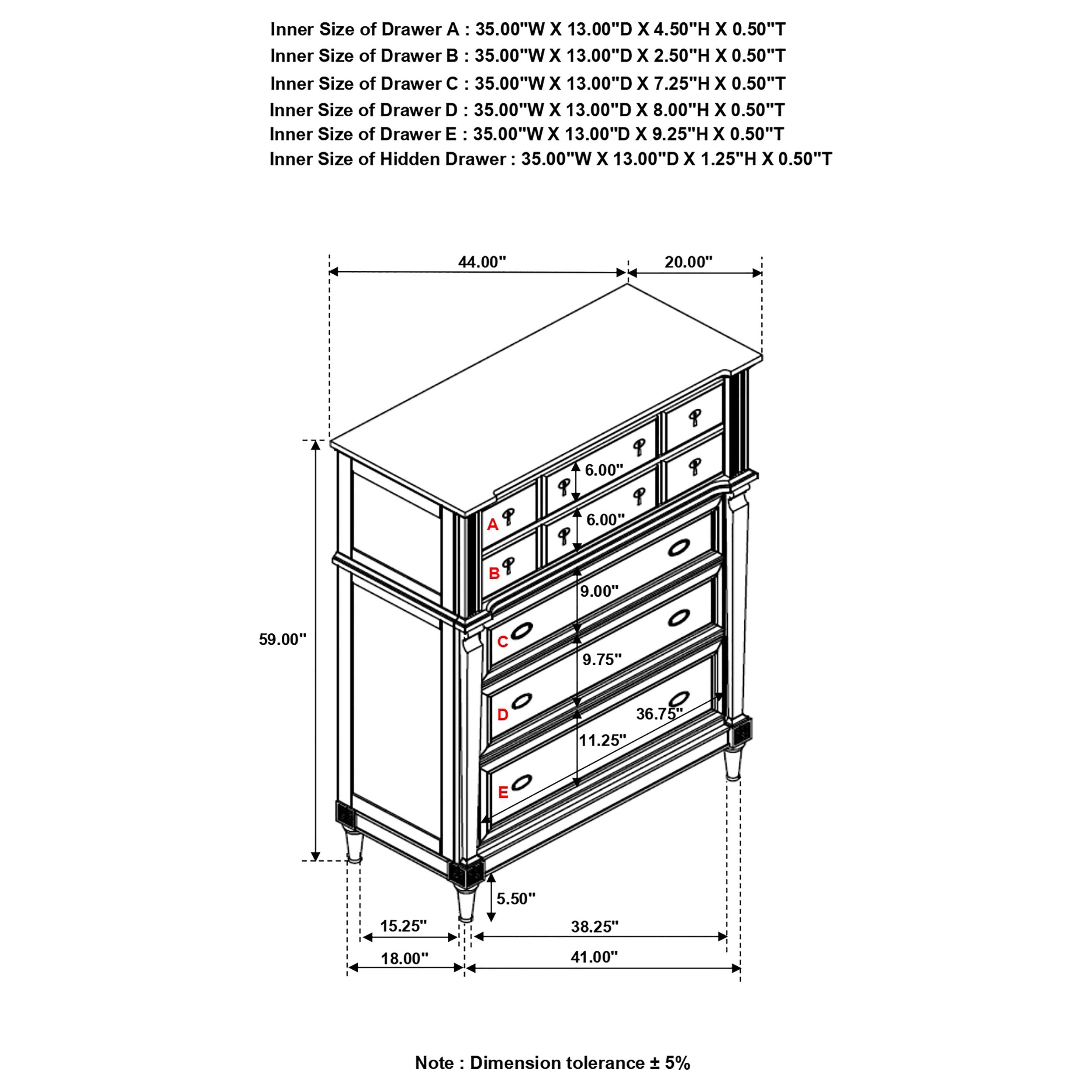 Alderwood 5-drawer Chest French Grey