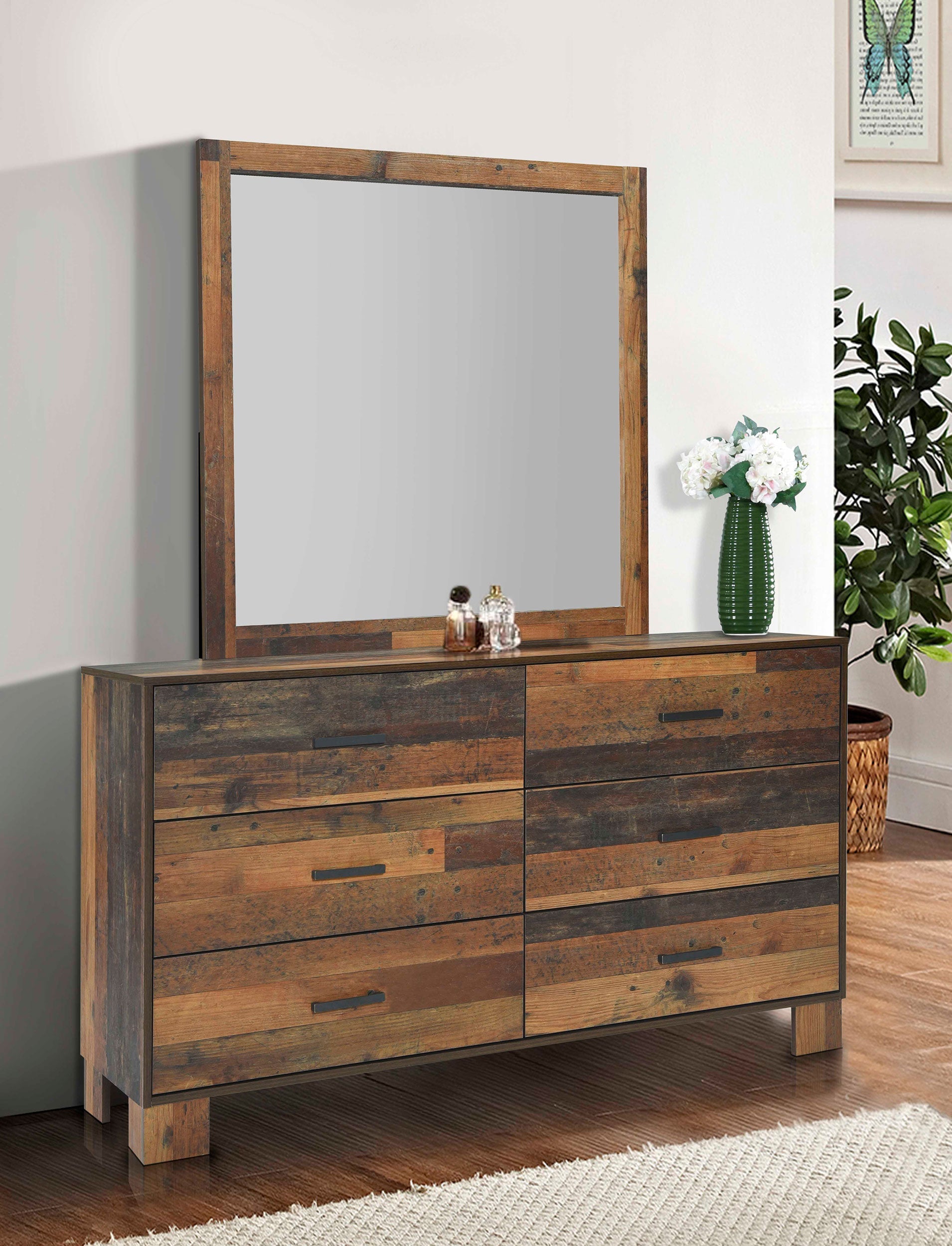 Sidney 6-drawer Dresser with Mirror Rustic Pine