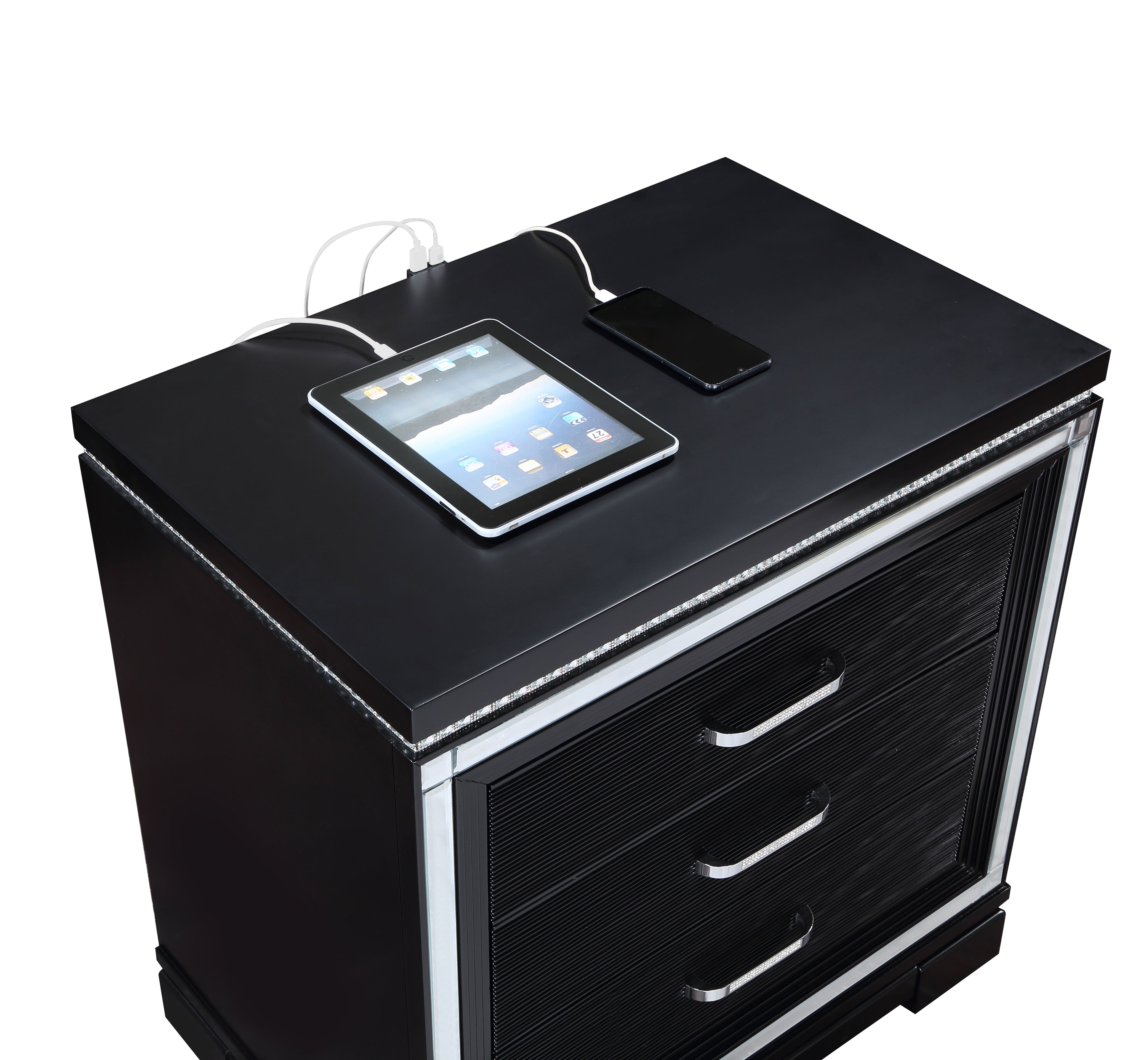 Cappola Rectangular 2-drawer Nightstand Silver and Black