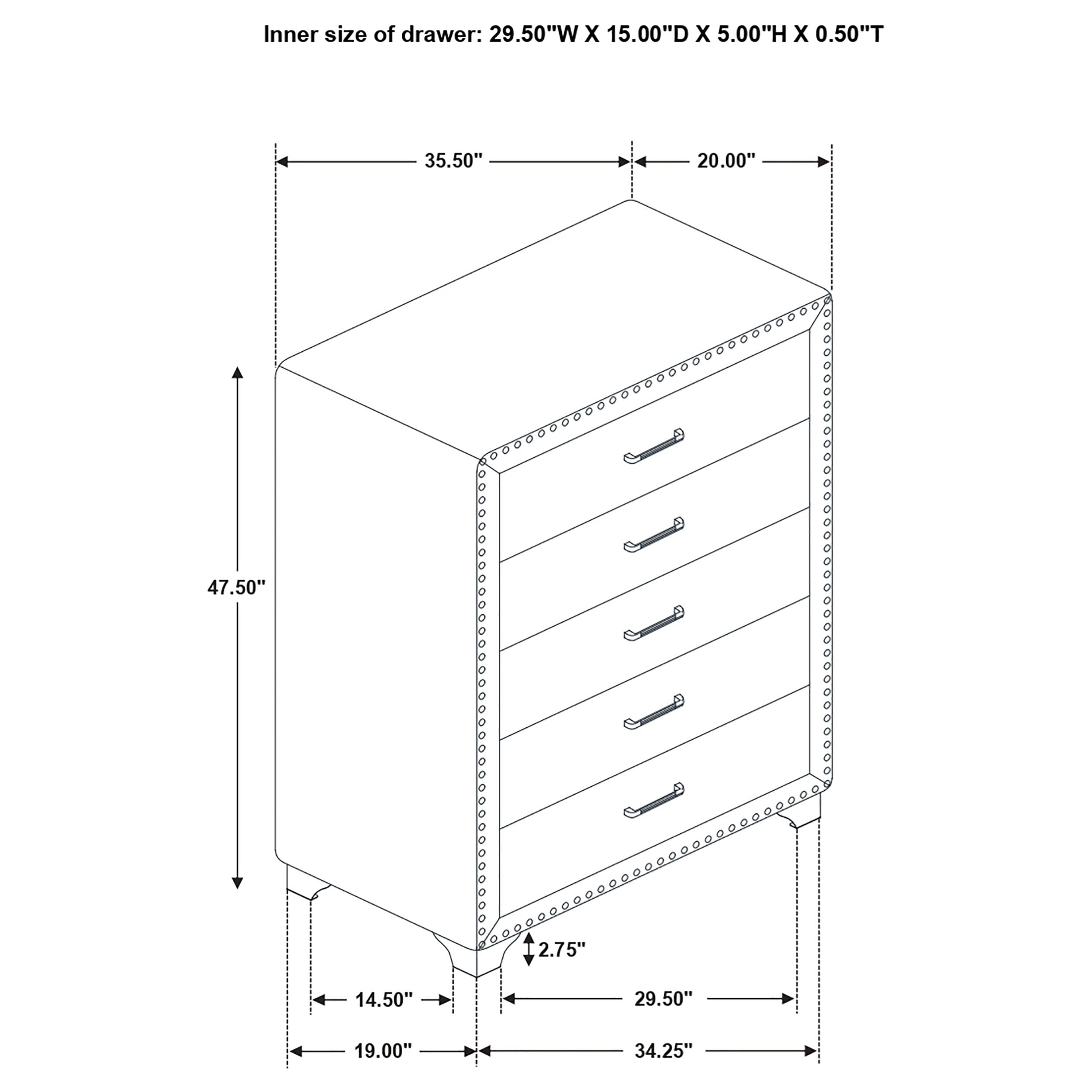 Melody 5-drawer Upholstered Chest Grey