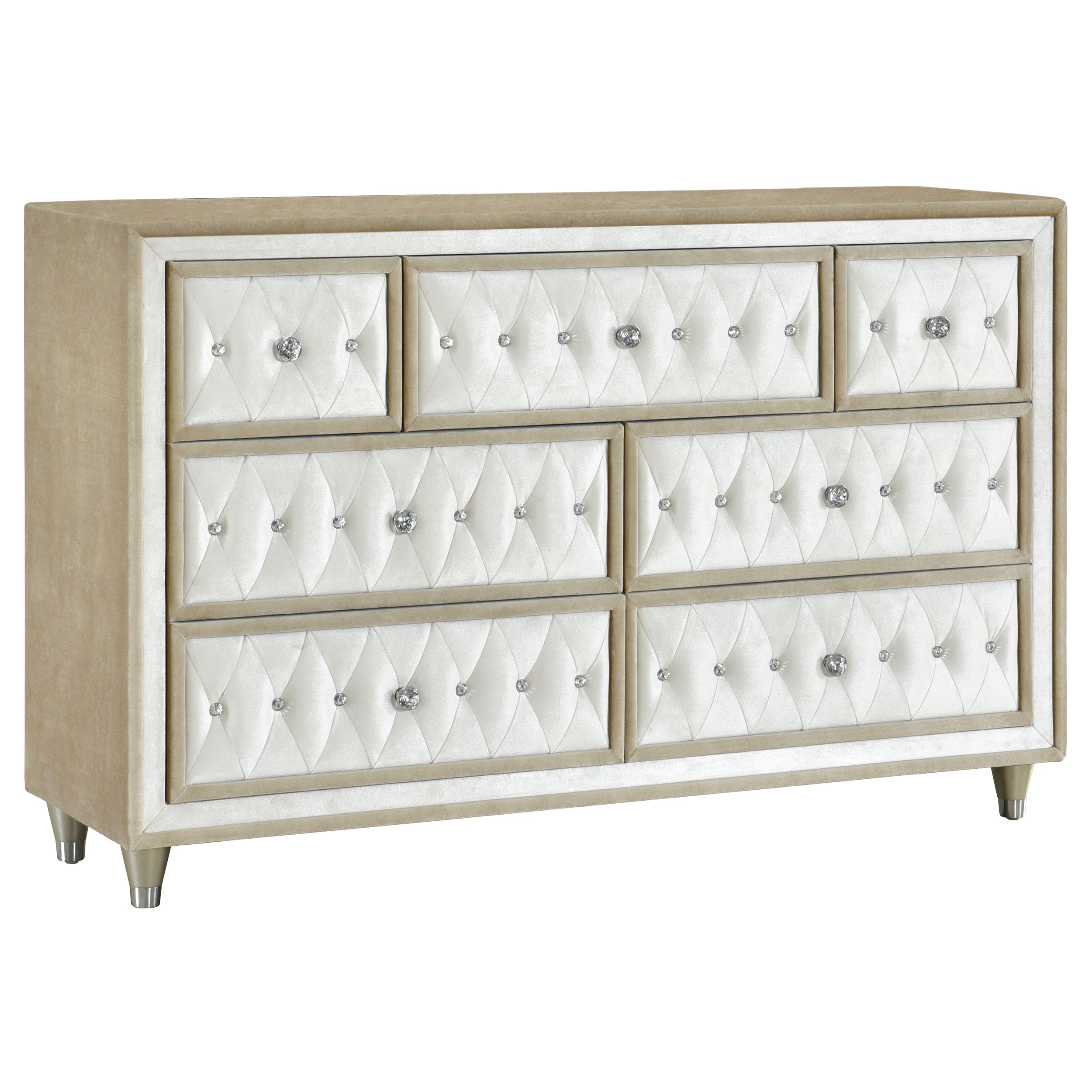 Antonella 7-drawer Upholstered Dresser with Mirror Ivory and Camel