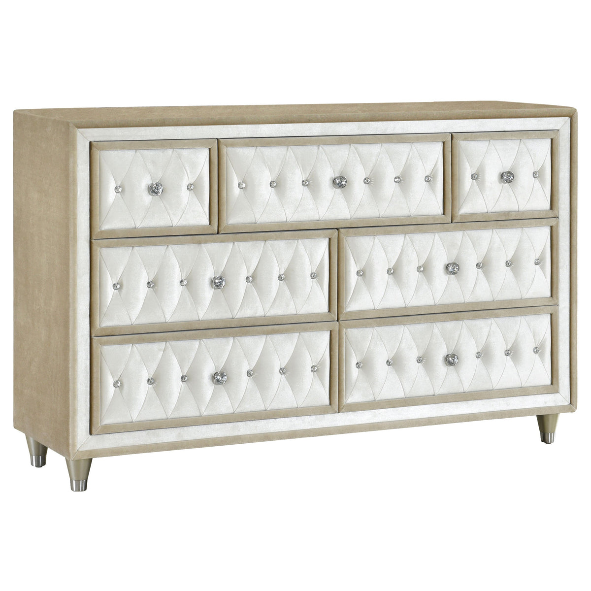 Antonella 7-drawer Upholstered Dresser with Mirror Ivory and Camel