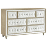 Antonella 7-drawer Upholstered Dresser with Mirror Ivory and Camel