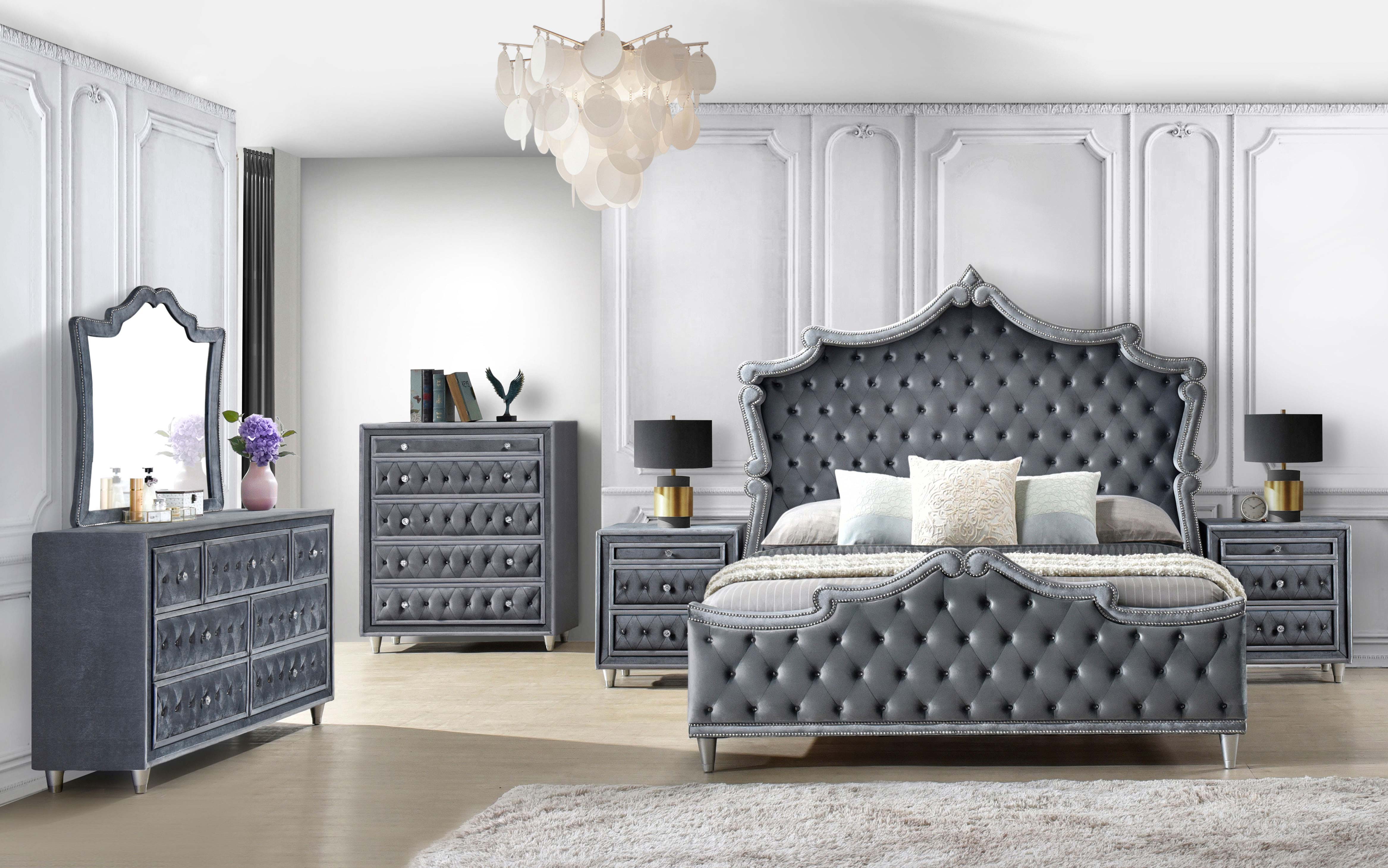 Antonella Upholstered Tufted  Bed Grey