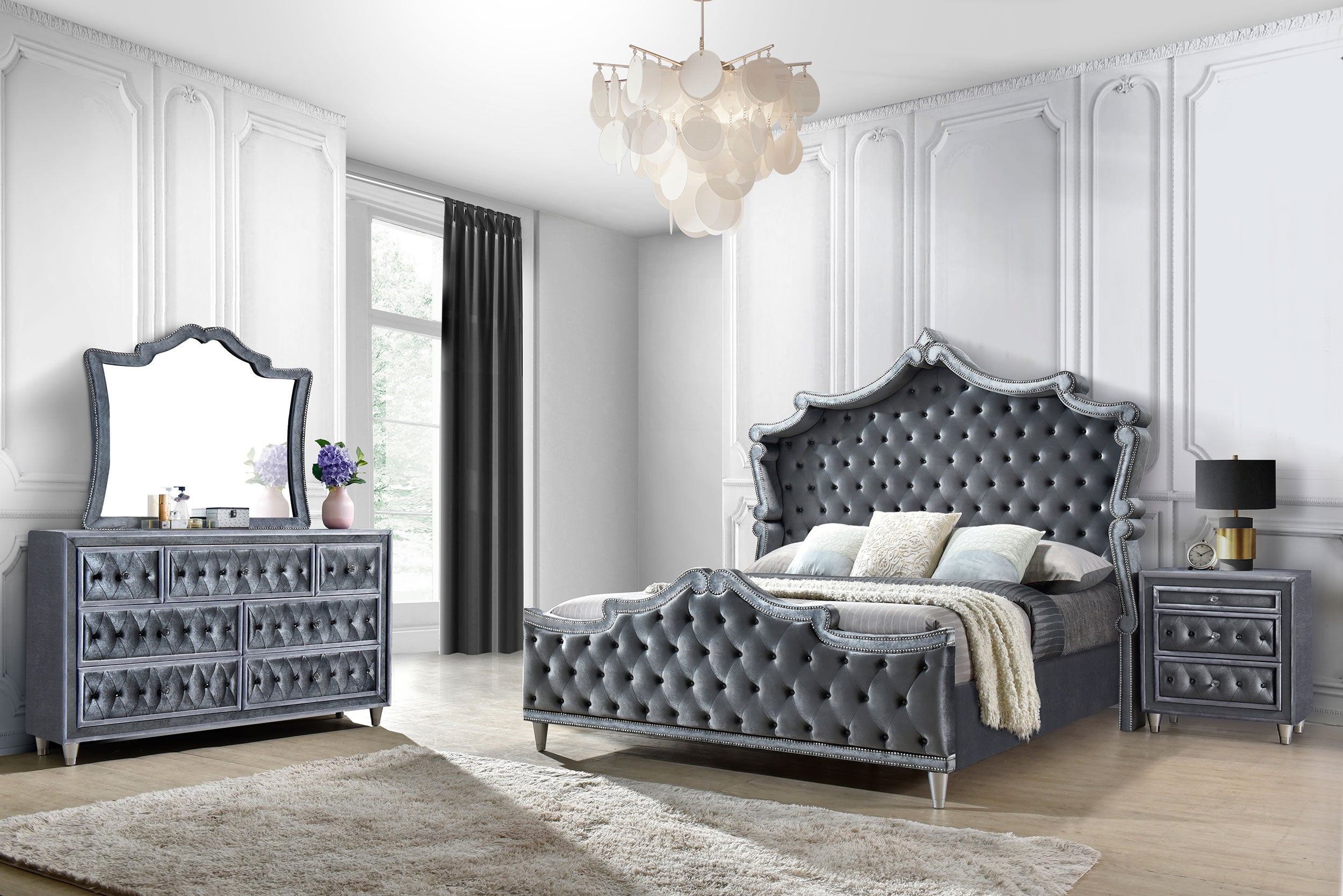 Antonella   Upholstered Tufted Bedroom Set Grey