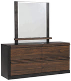 Azalia 4-drawer Dresser with Mirror Black and Walnut