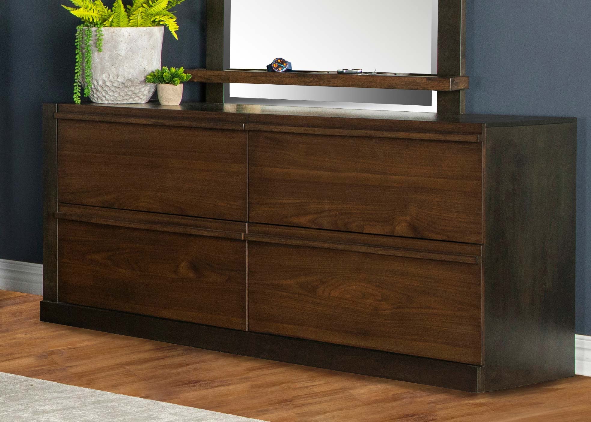 Azalia 4-drawer Dresser with Mirror Black and Walnut