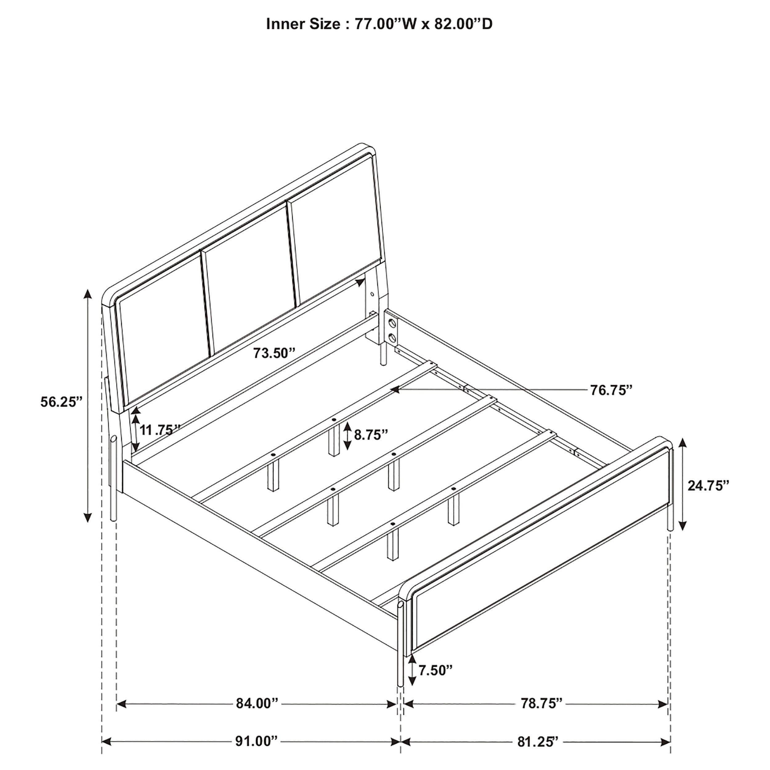 Arini  Bed with Upholstered Headboard Black and Grey