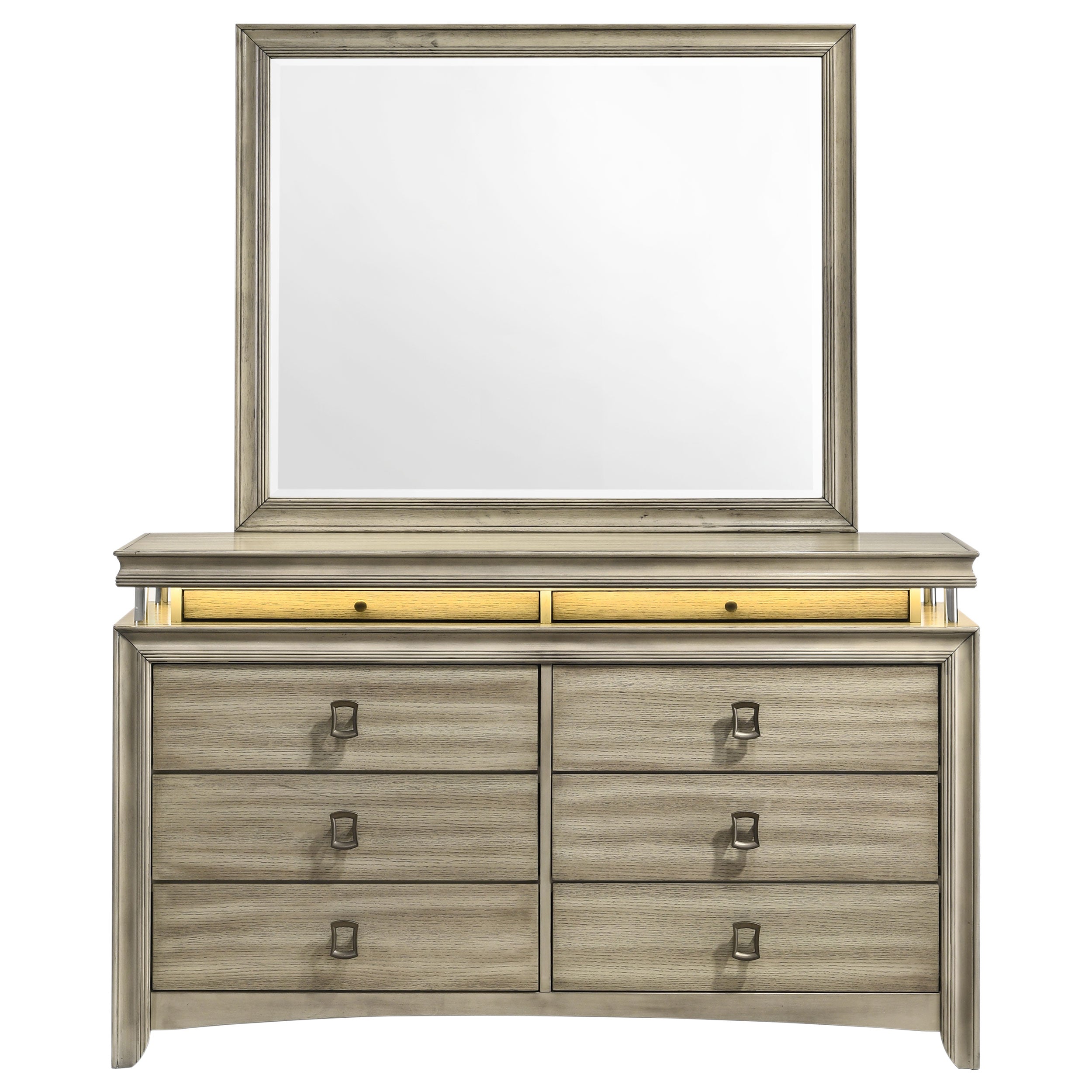 Giselle 8-drawer Bedroom Dresser with Mirror with LED Rustic Beige