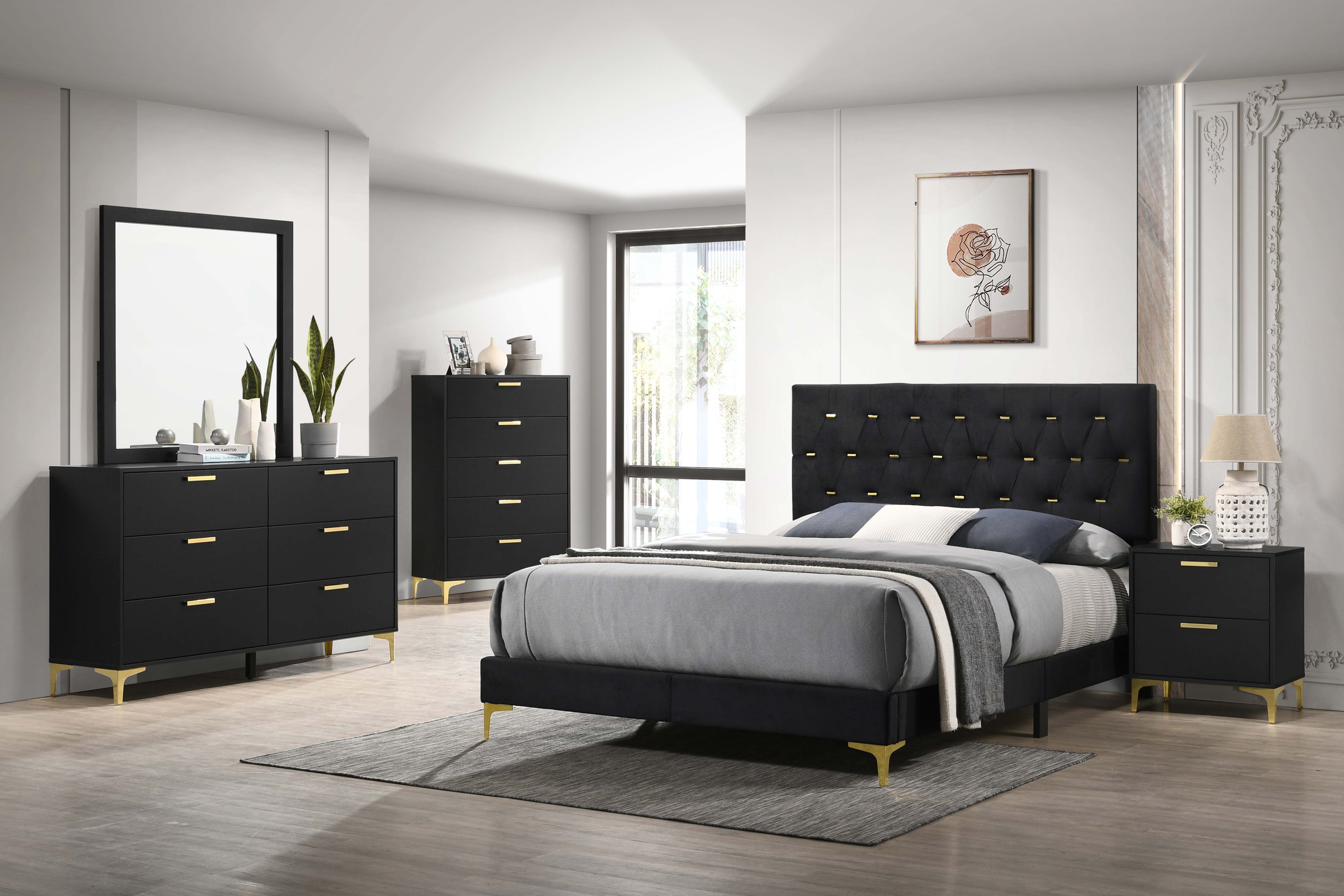 Kendall  Tufted Panel  Bedroom Set Black and Gold