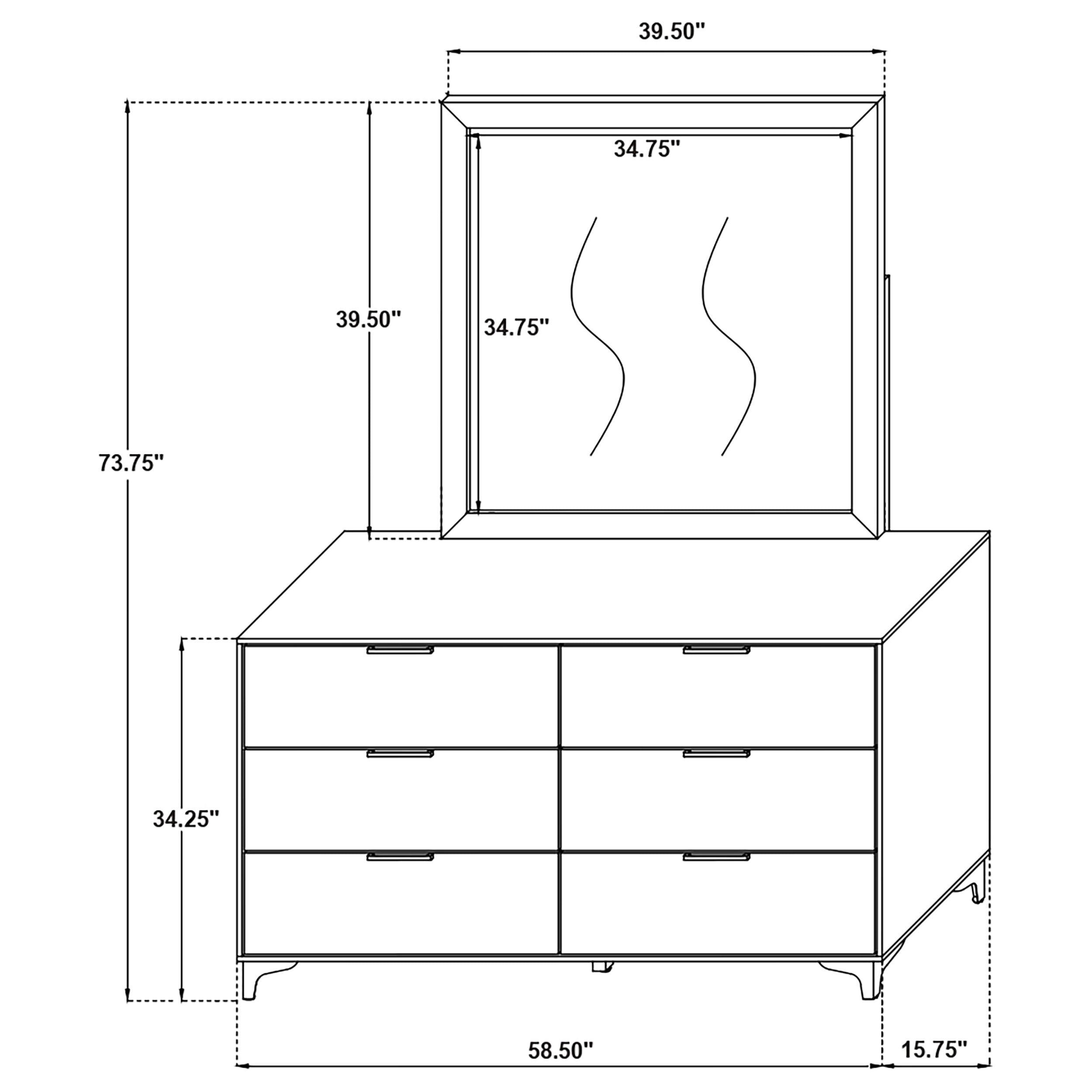 Kendall 6-drawer Dresser with Mirror Black and Gold