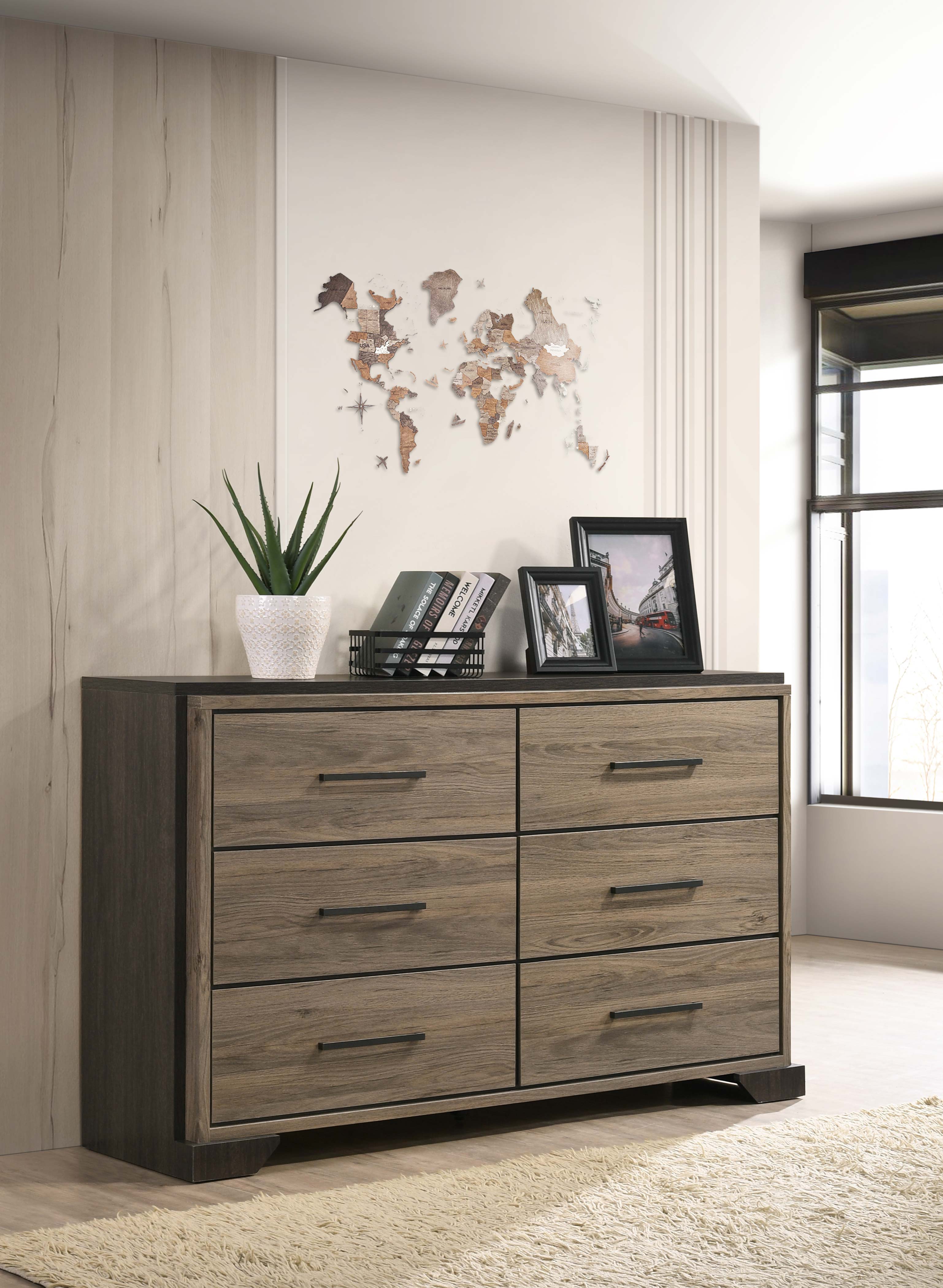 Baker 6-drawer Dresser with Mirror Brown and Light Taupe