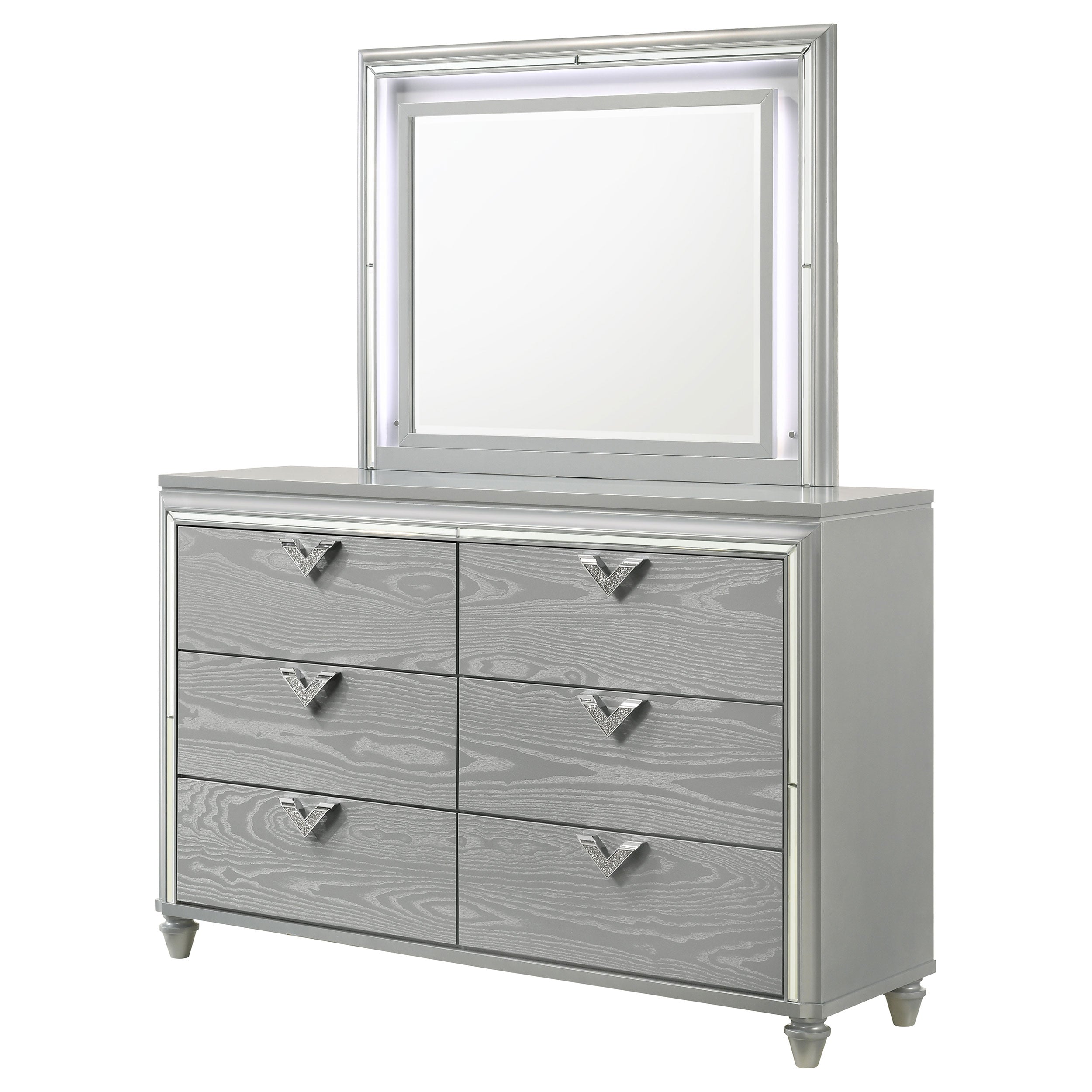 Veronica 6-drawer Bedroom Dresser with Mirror Light Silver