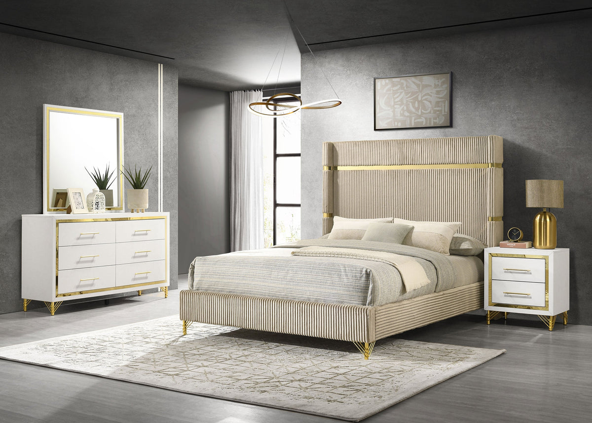 Lucia  Bedroom Set with Upholstered  Wingback Panel Bed Beige