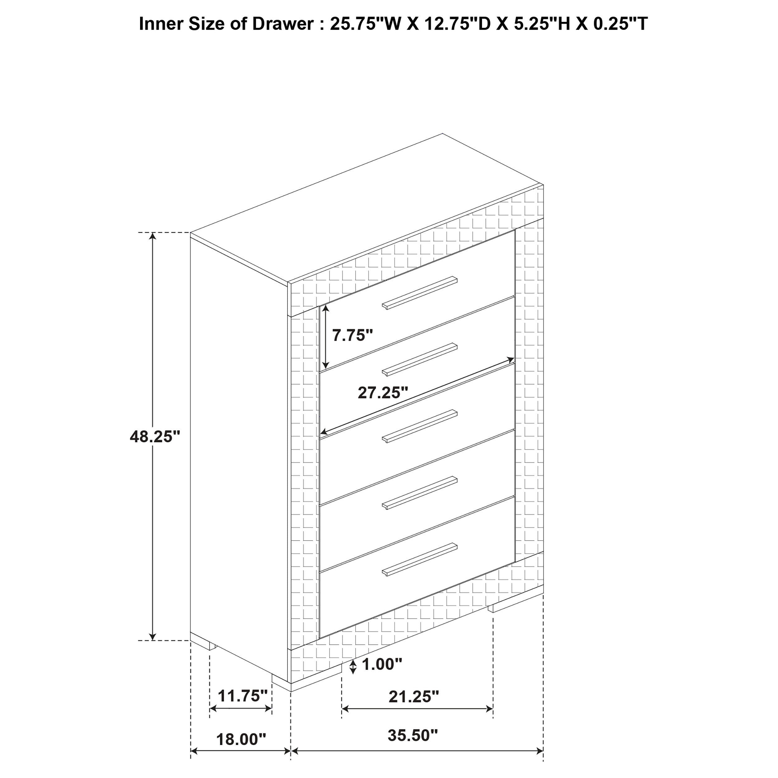 Ives 5-drawer Bedroom Chest of Drawers Grey High Gloss