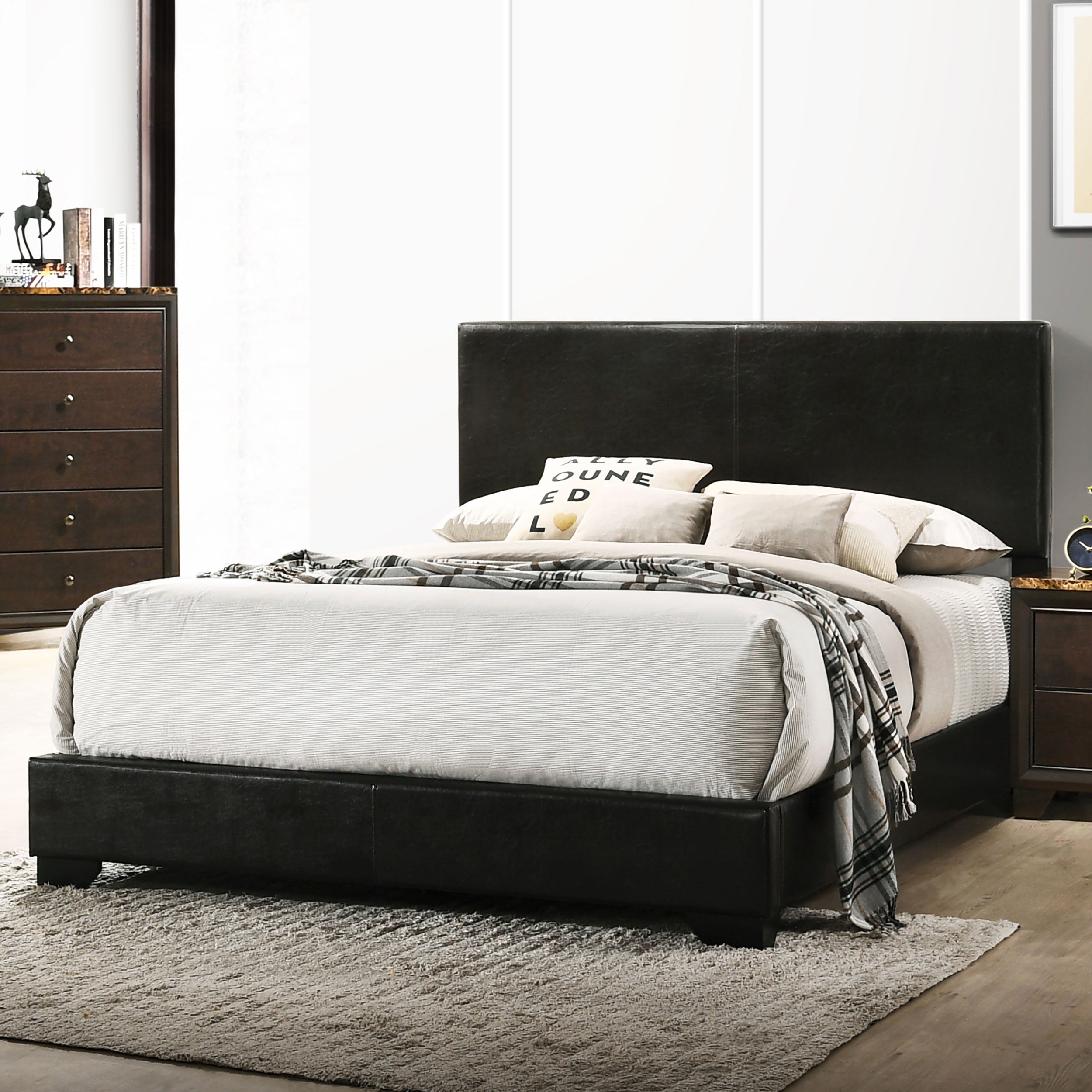 Conner  Upholstered Panel Bed Black