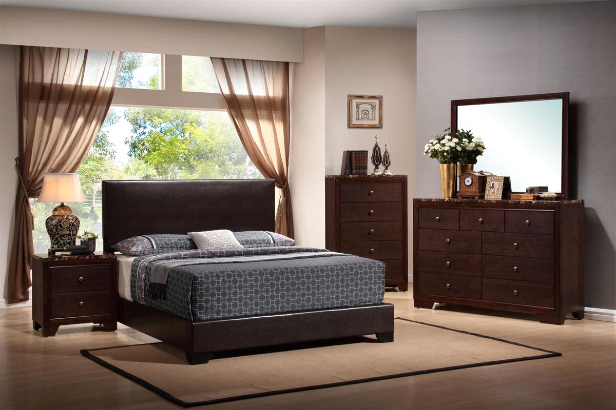 Conner  Upholstered Panel Bed Black and Dark Brown