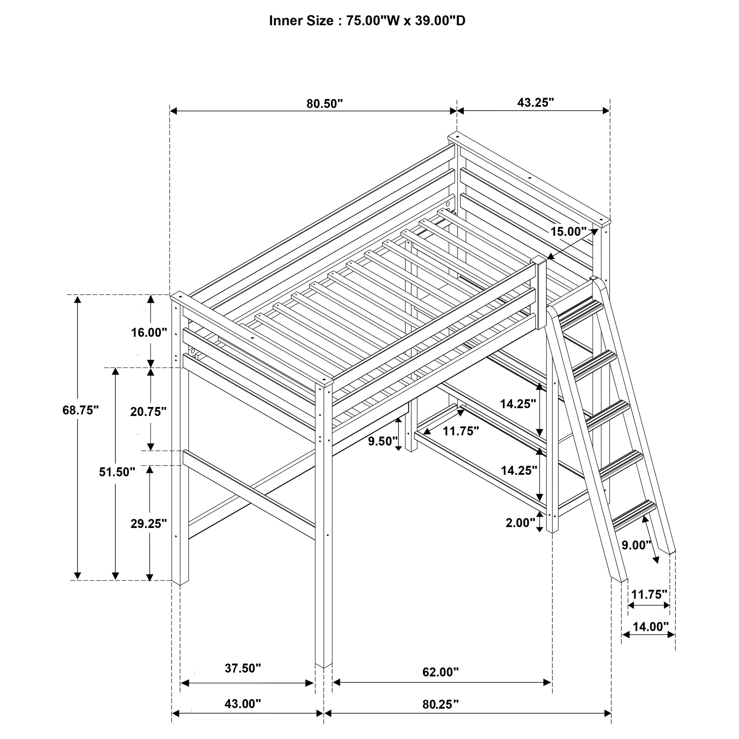 Anica 3-shelf Wood Twin Loft Bed Black